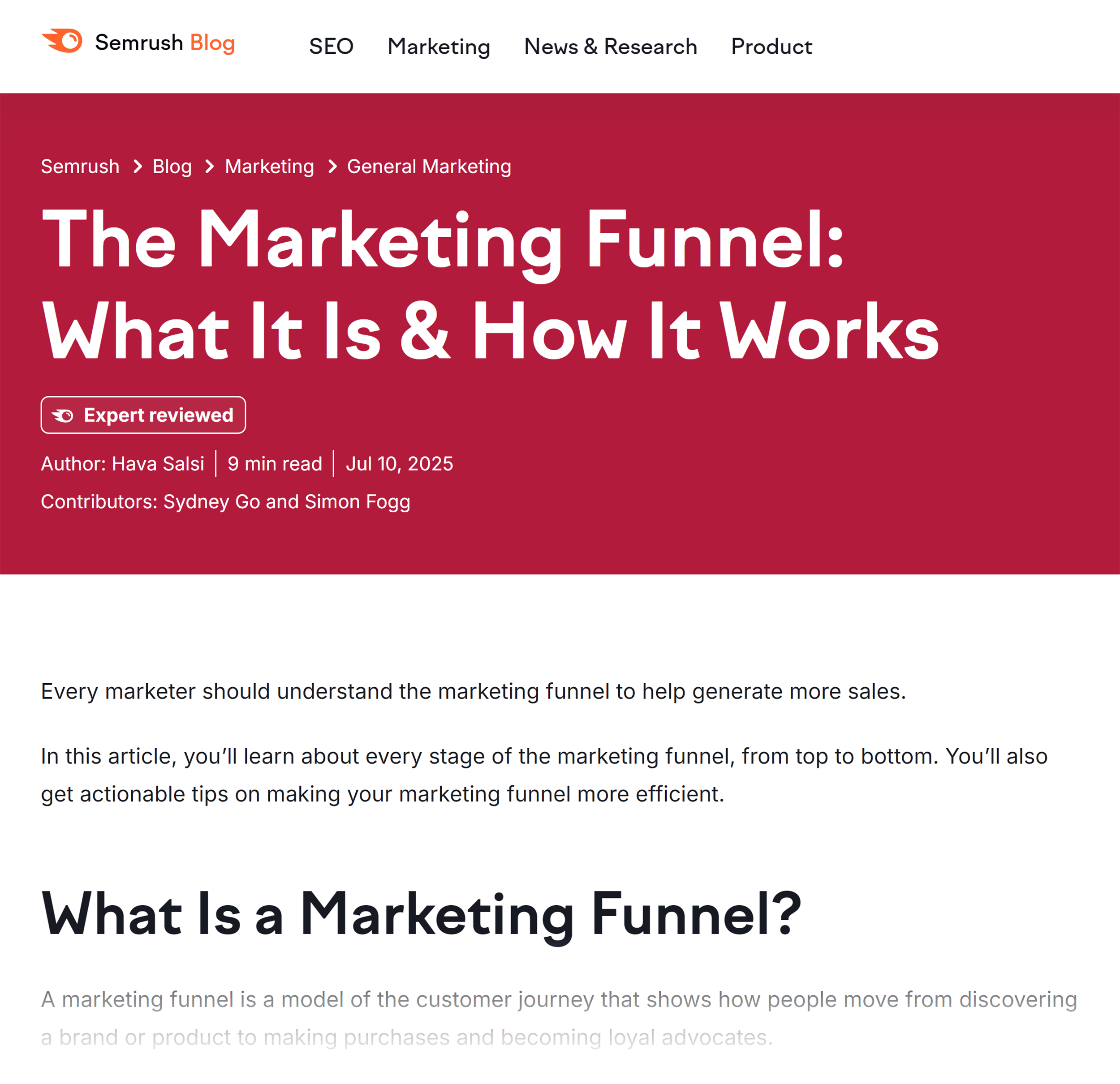 Semrush blog – Marketing funnel