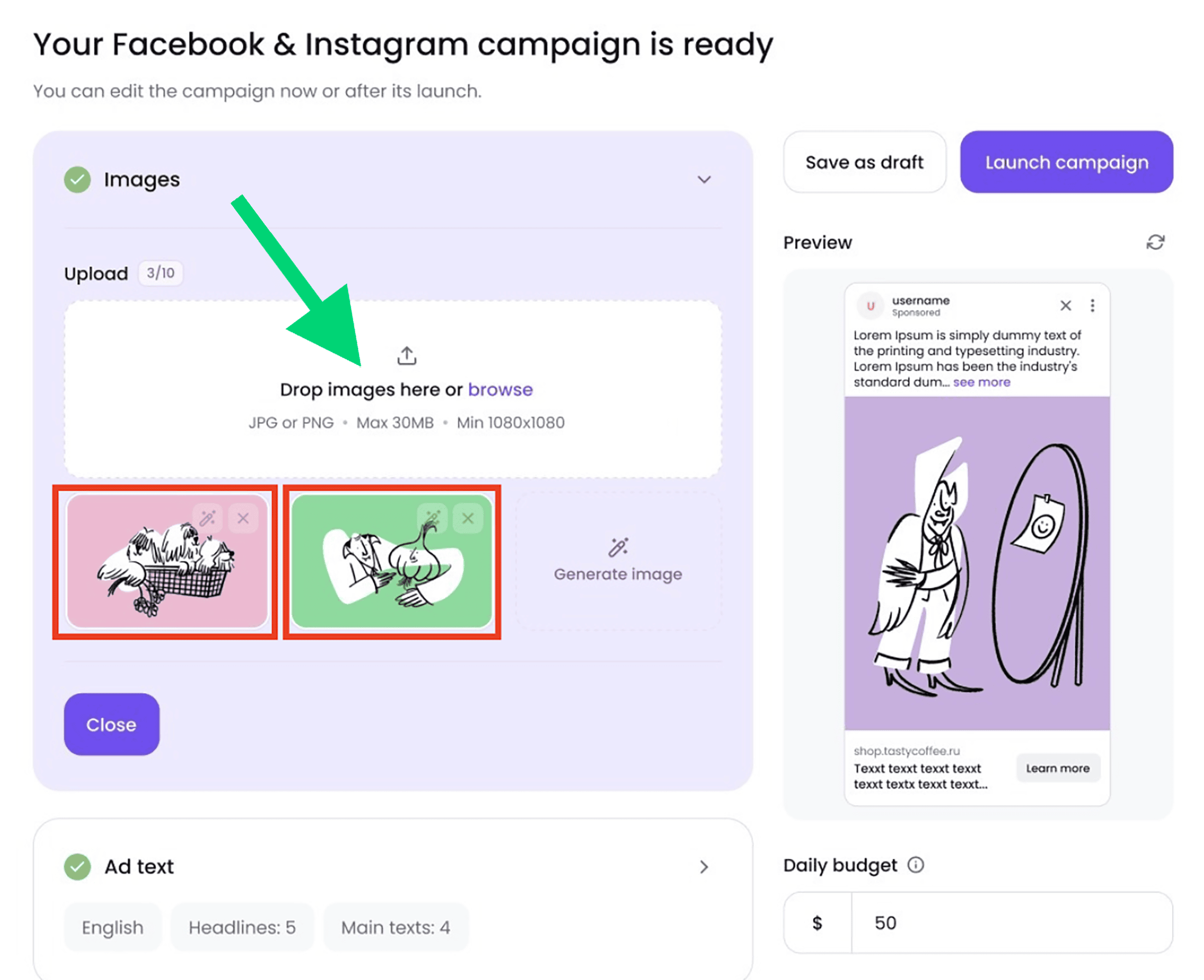 Semrush's AI powered Ad launch assistant