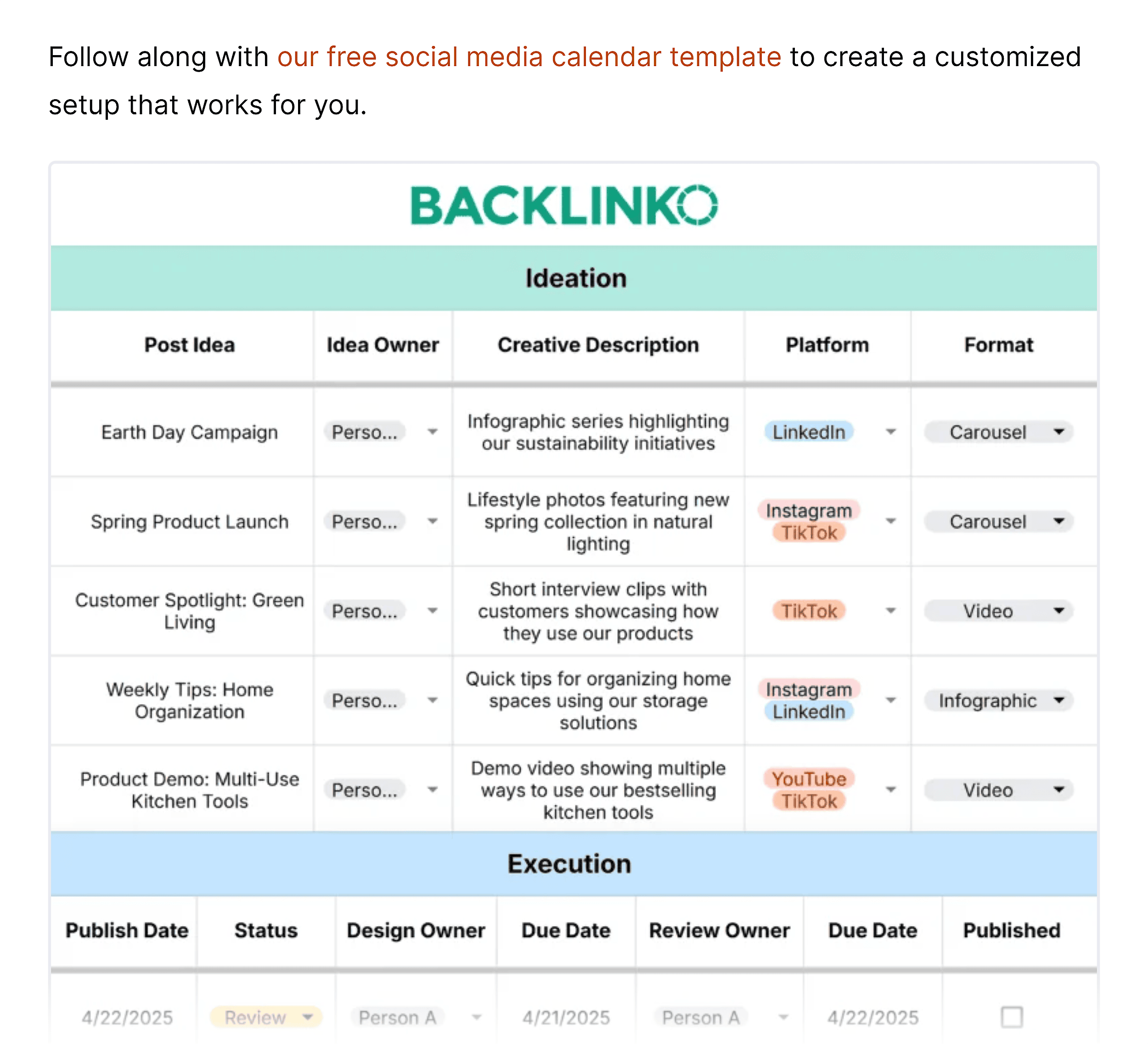 Backlinko – Social Media Calendar – Free template