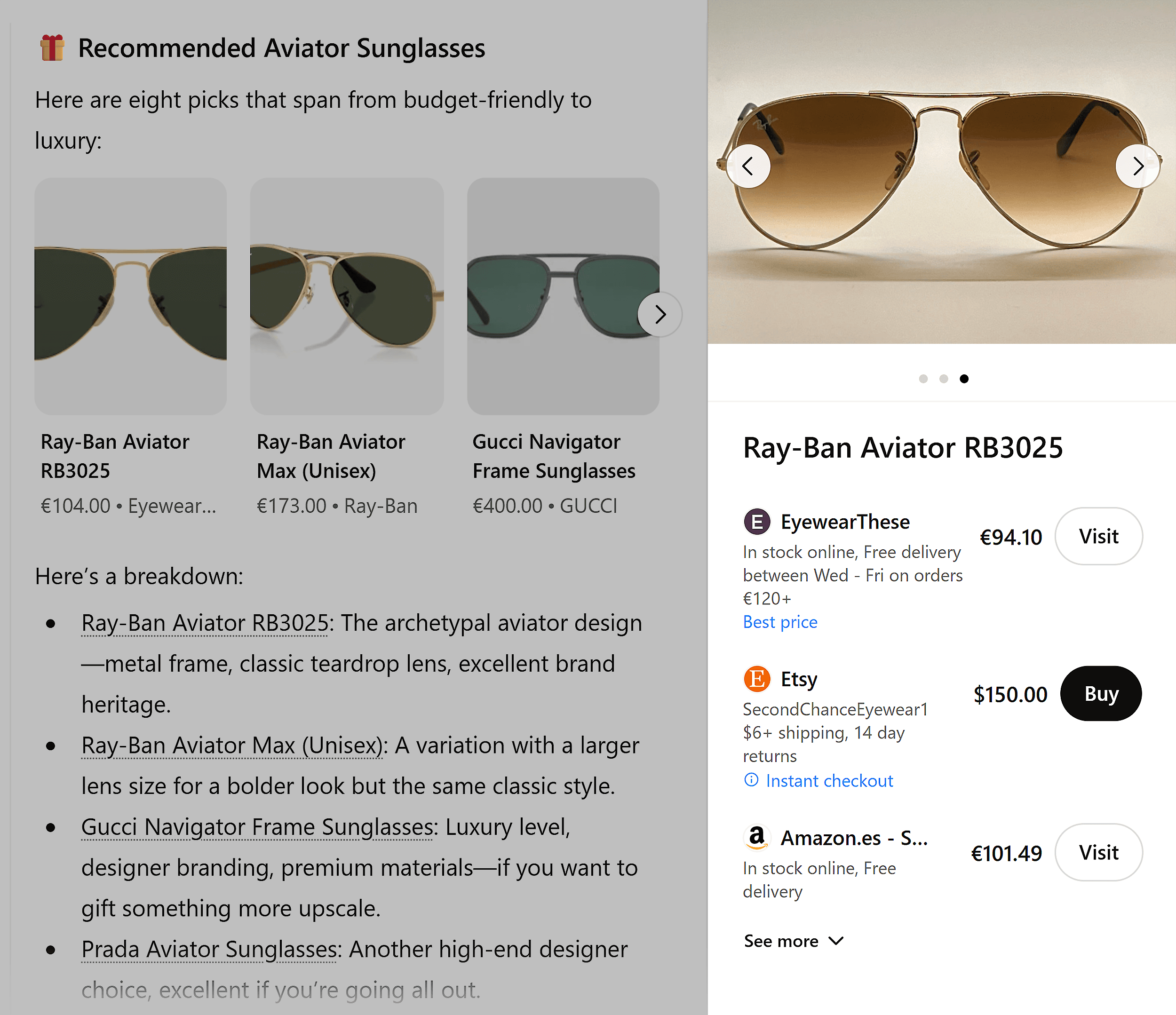 ChatGPT – Aviator sunglasses recommendations