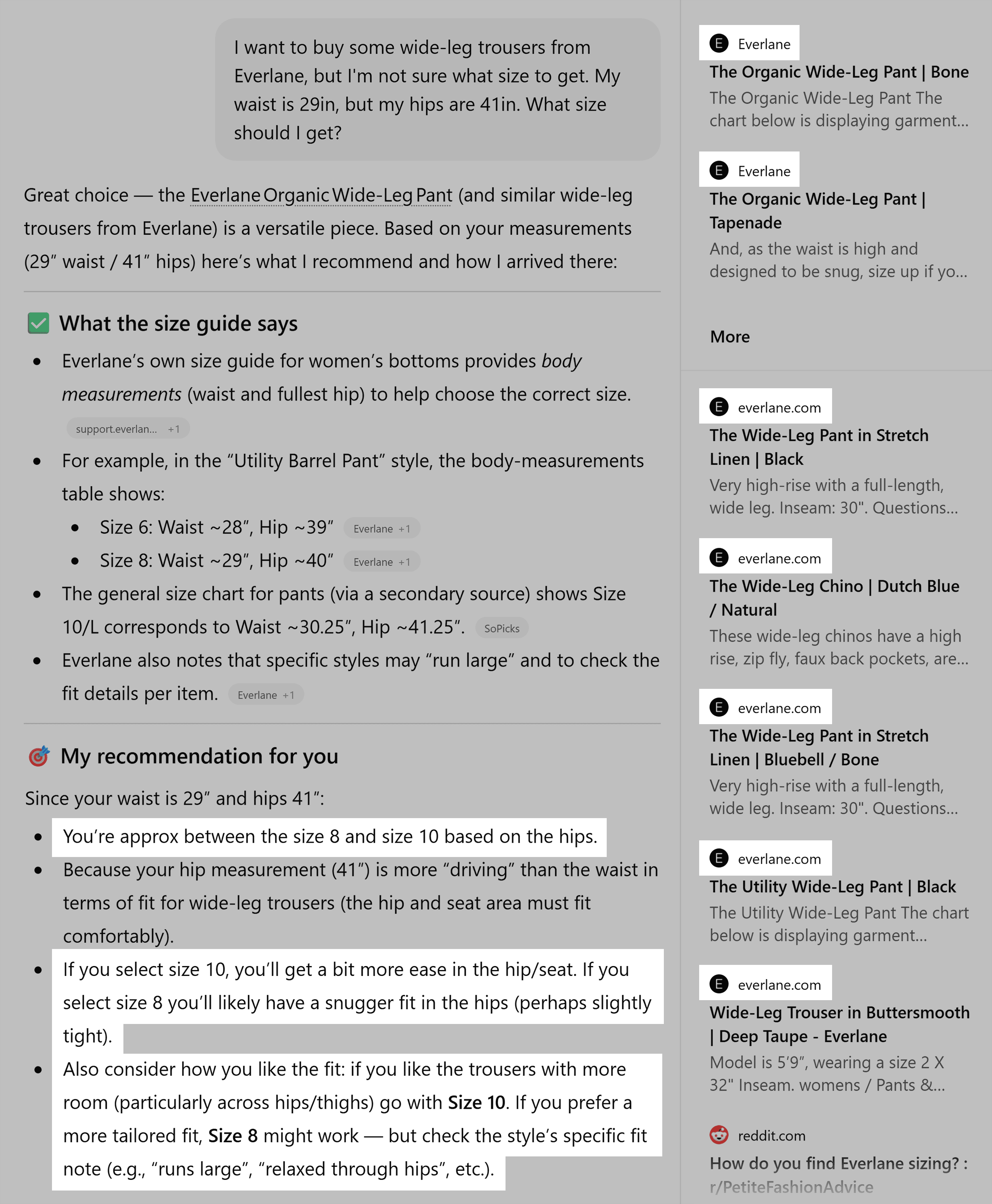 ChatGPT – Suggesting a size