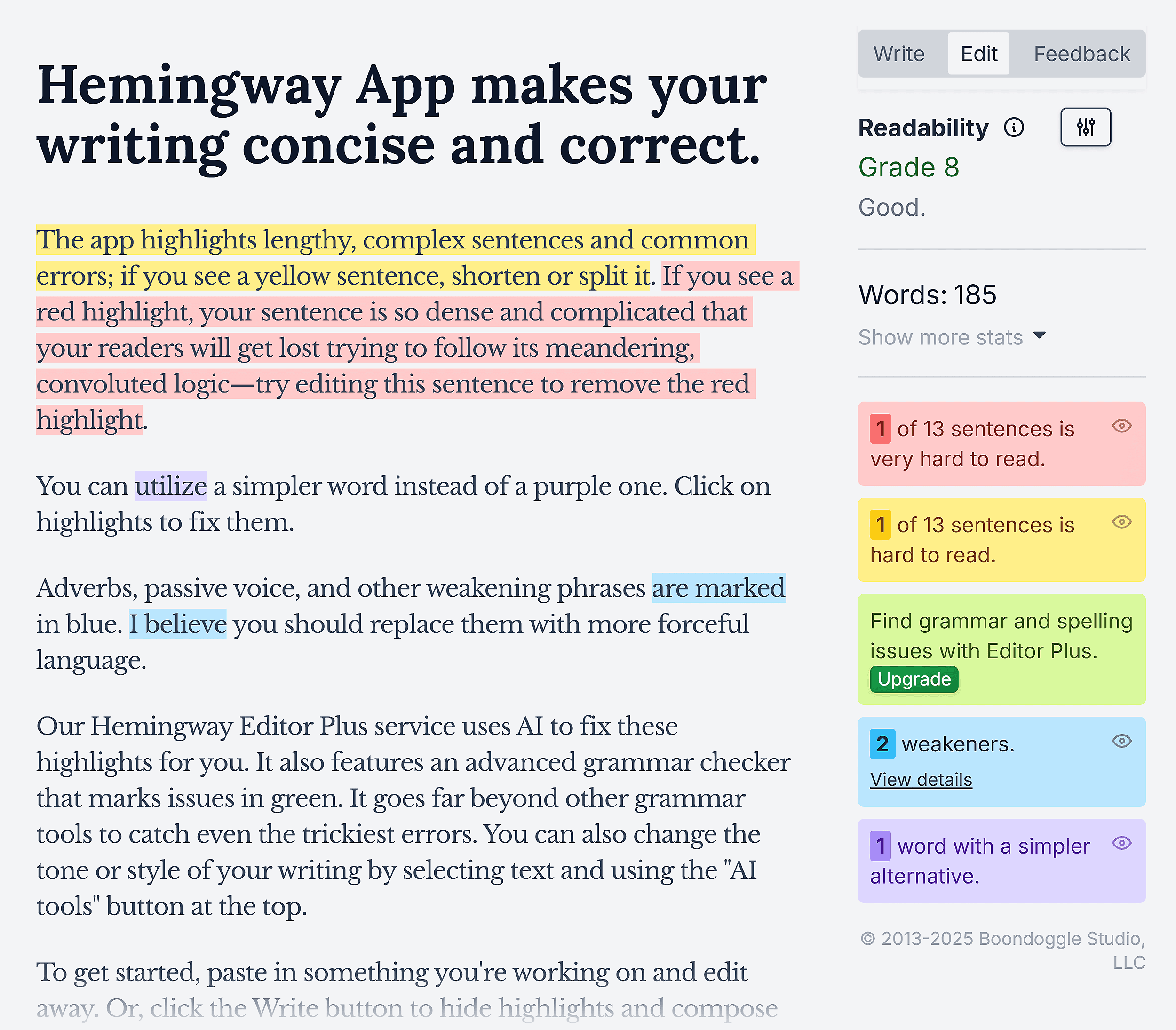 Hemingway App – Free editor