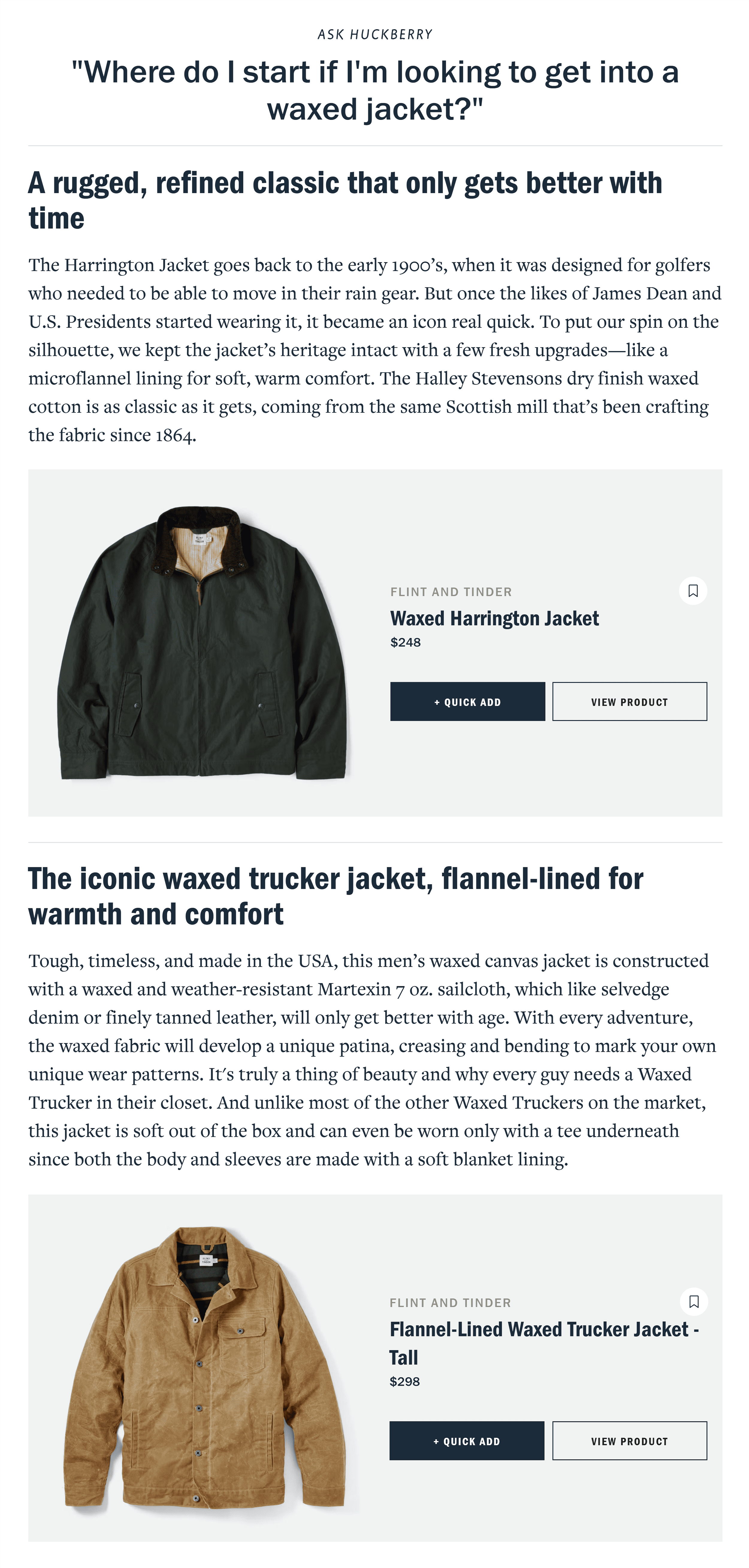 Huckberry – Build your own editorial content