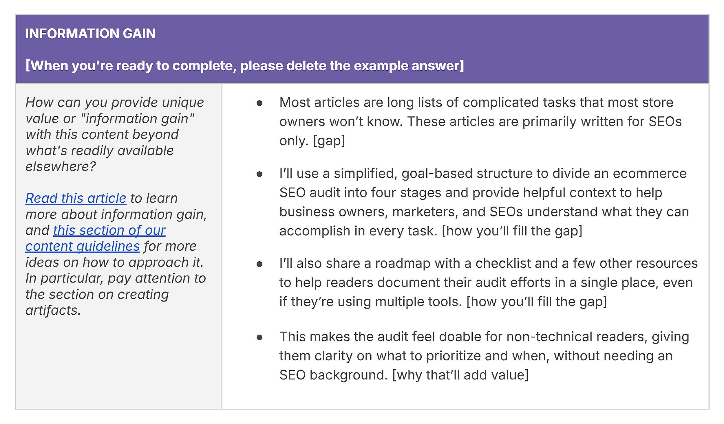 Information Gain – Ecommerce AEO Audits