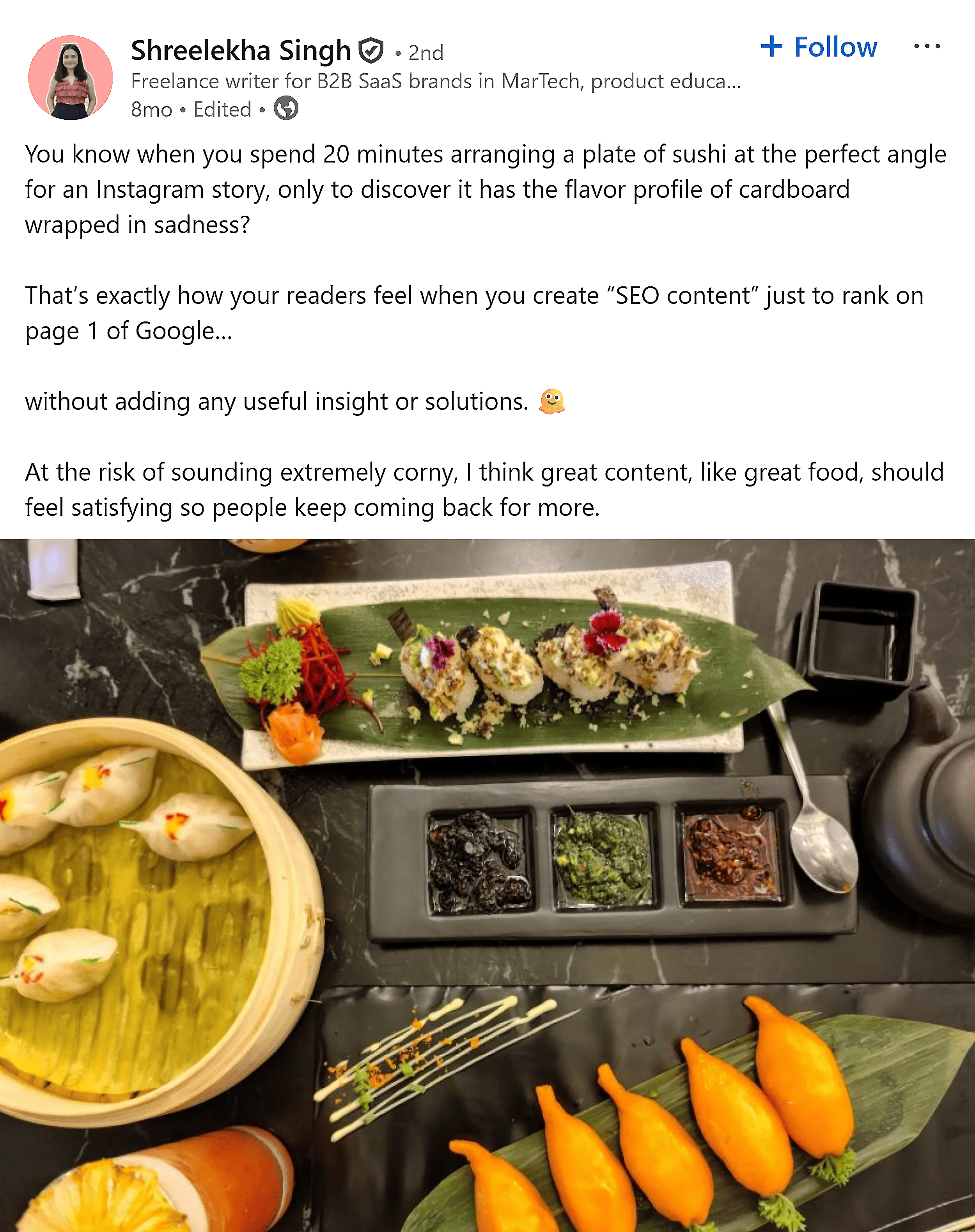 LinkedIn – Shreelekha Singh – Status