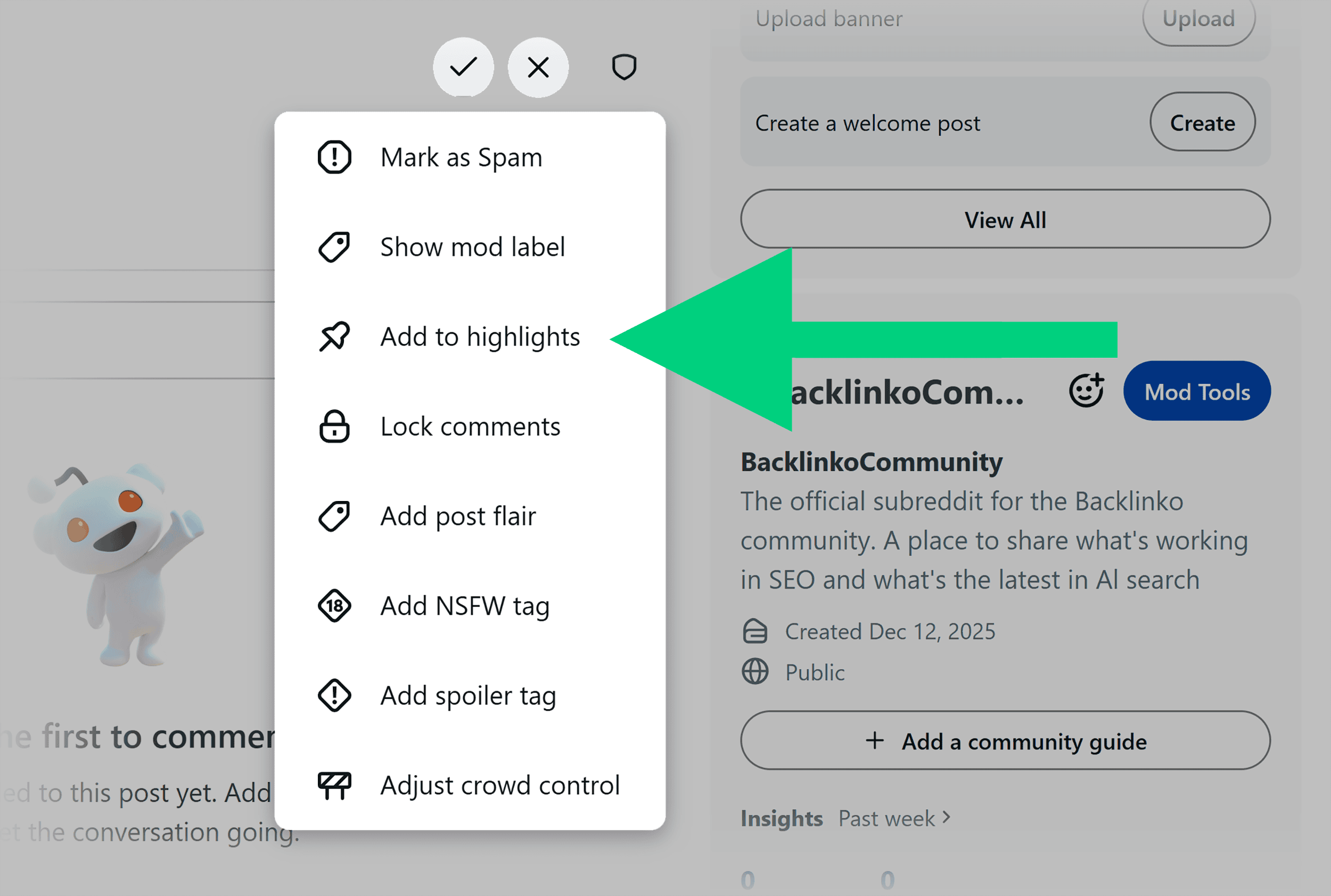 Reddit – Create new post – Add to highlights