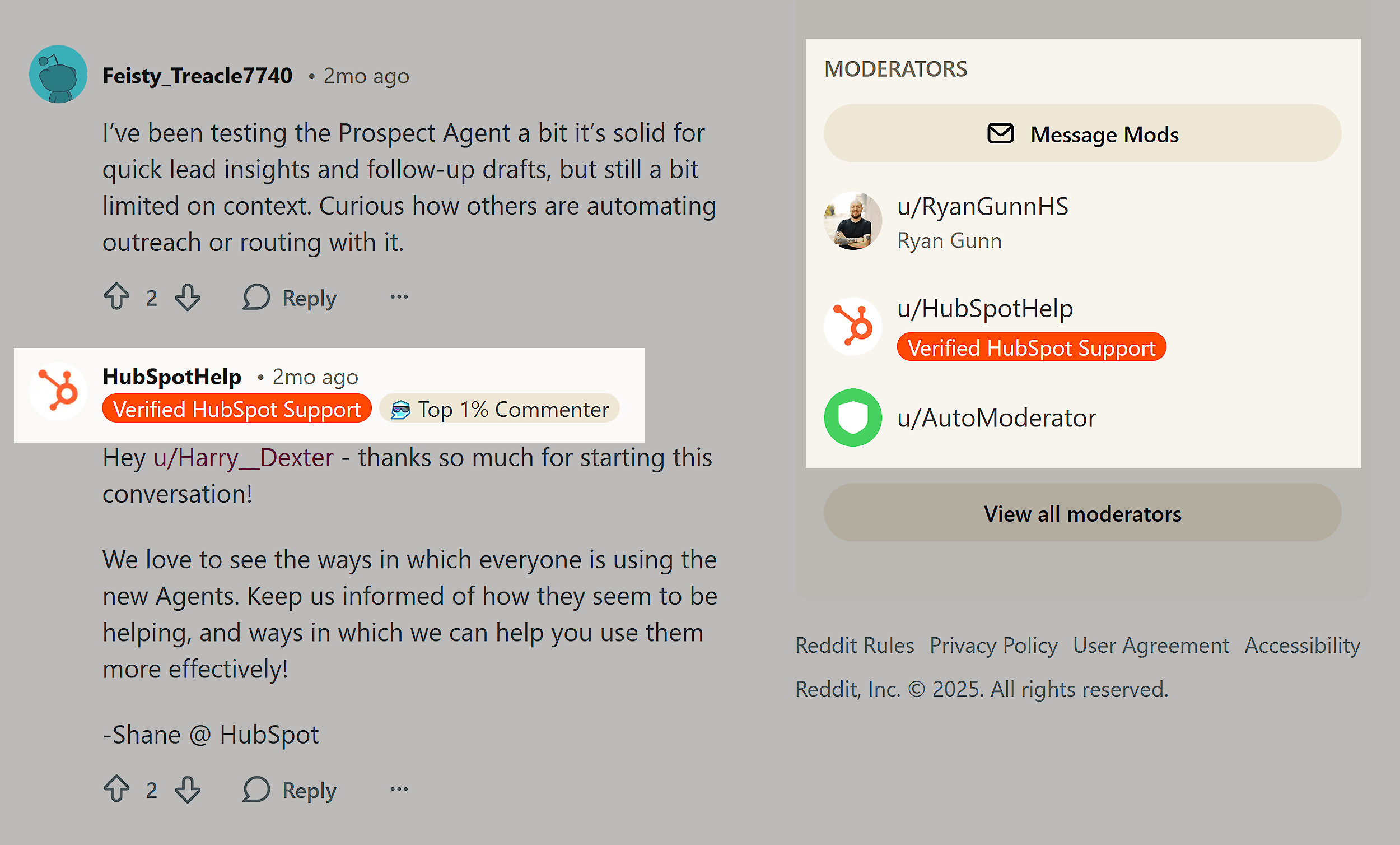 Reddit – HubSpot moderators