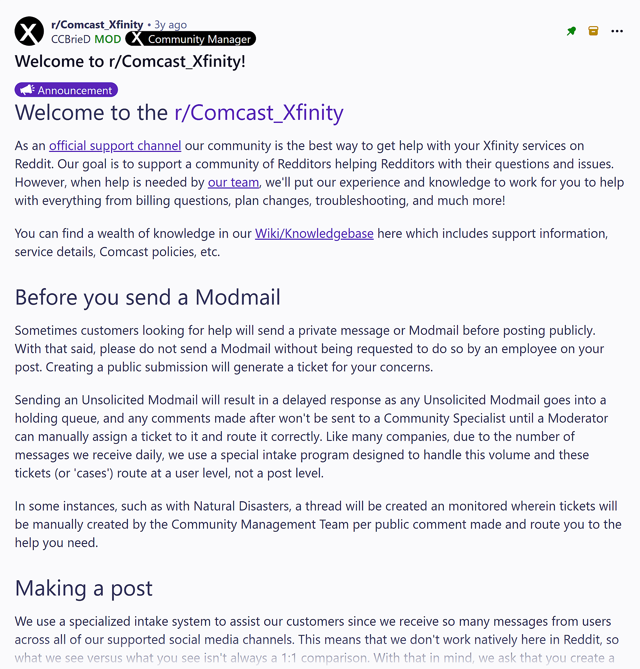 Reddit – r/Comcast_Xfinity – Welcome post