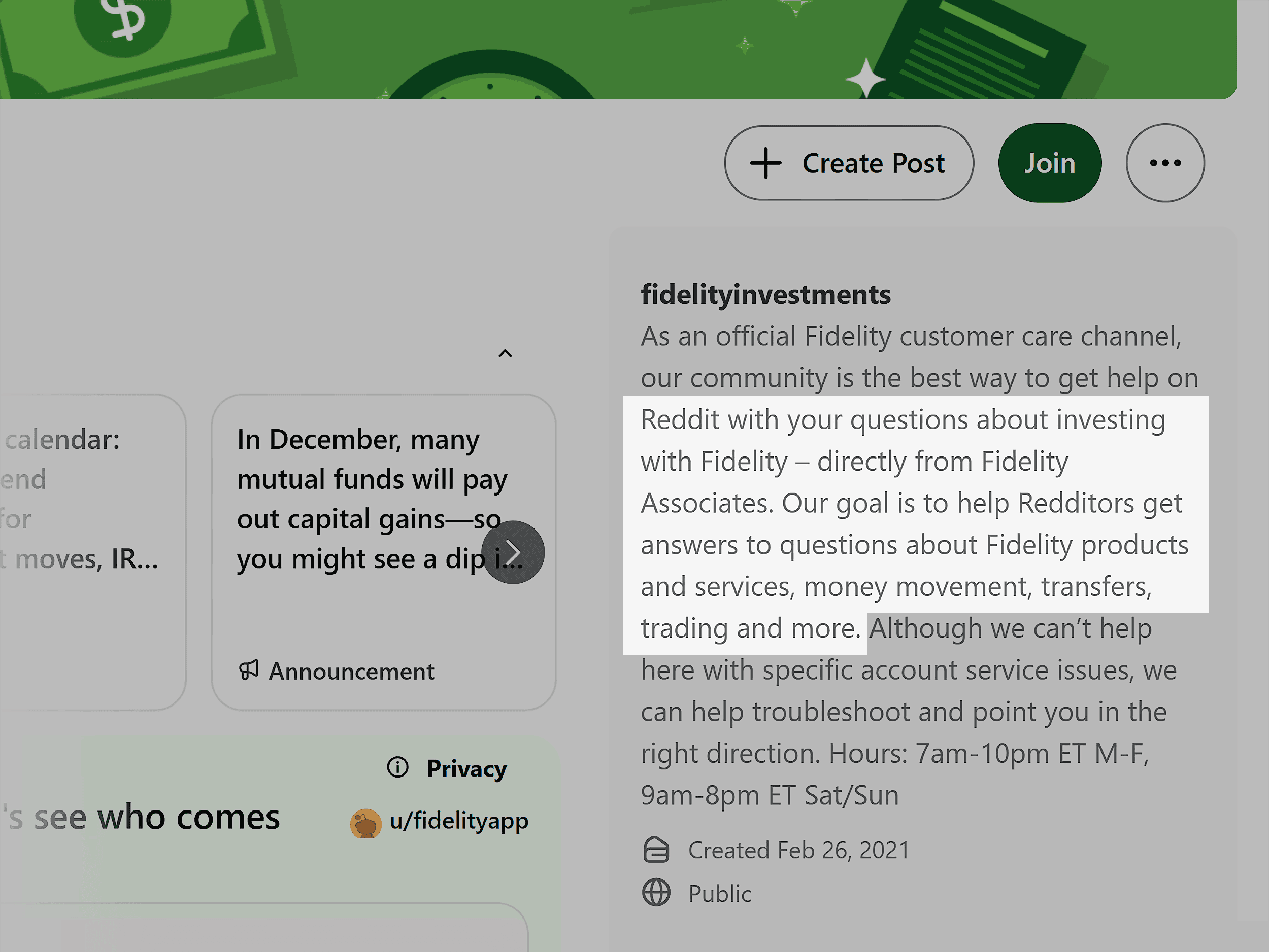 Reddit – r/fidelityinvestments – Customer care channel