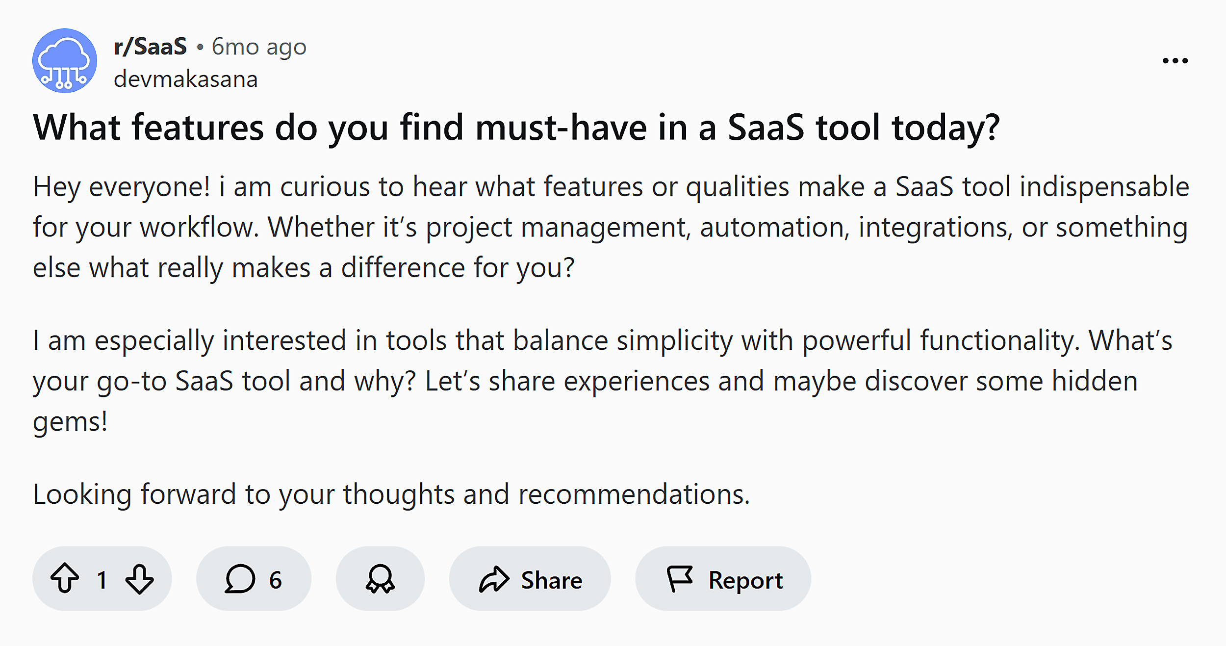 Reddit – SaaS buywers sharing feedback
