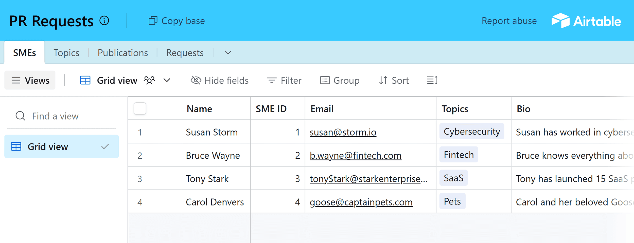 Airtable – PR Requests – SMEs
