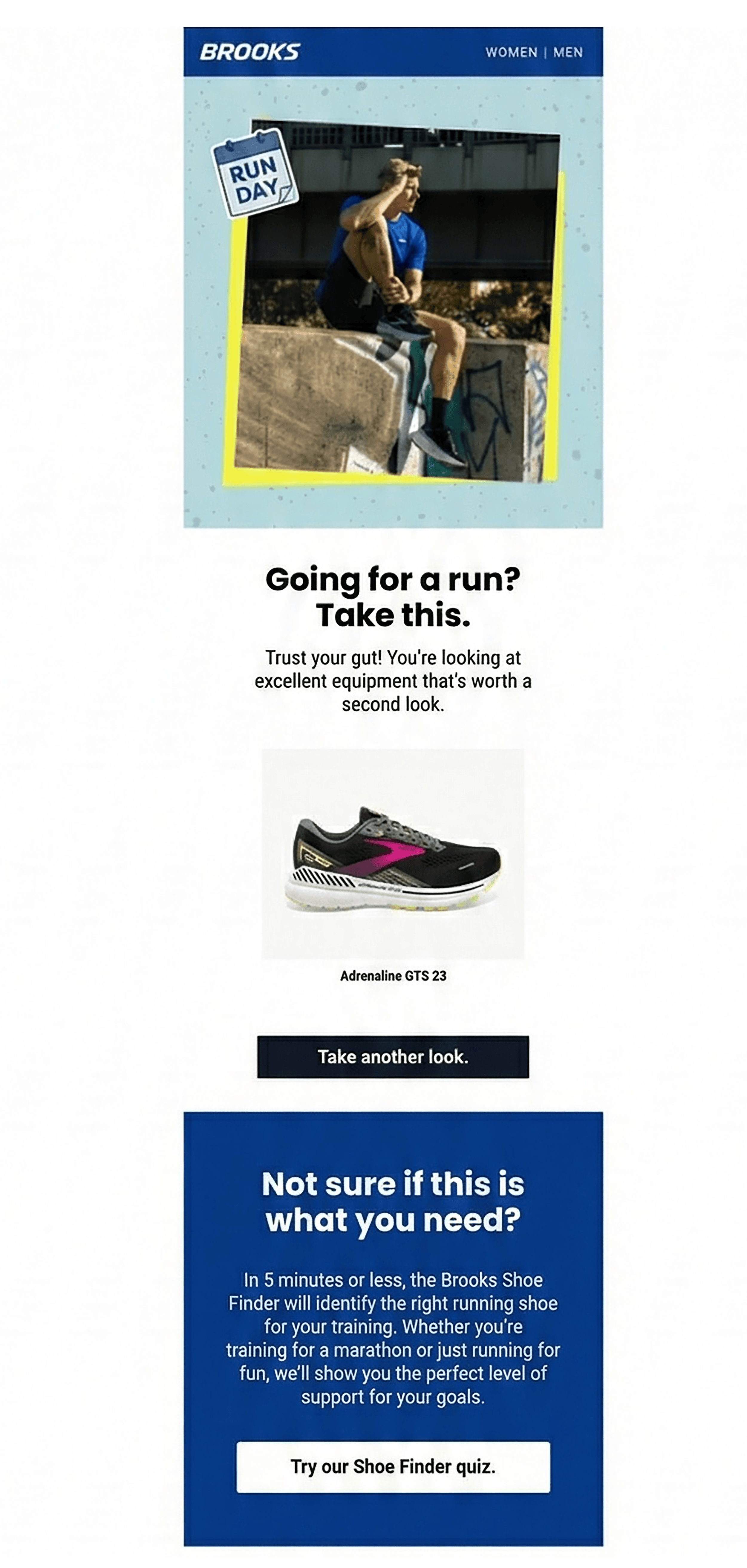 Brooks email after visiting their product page