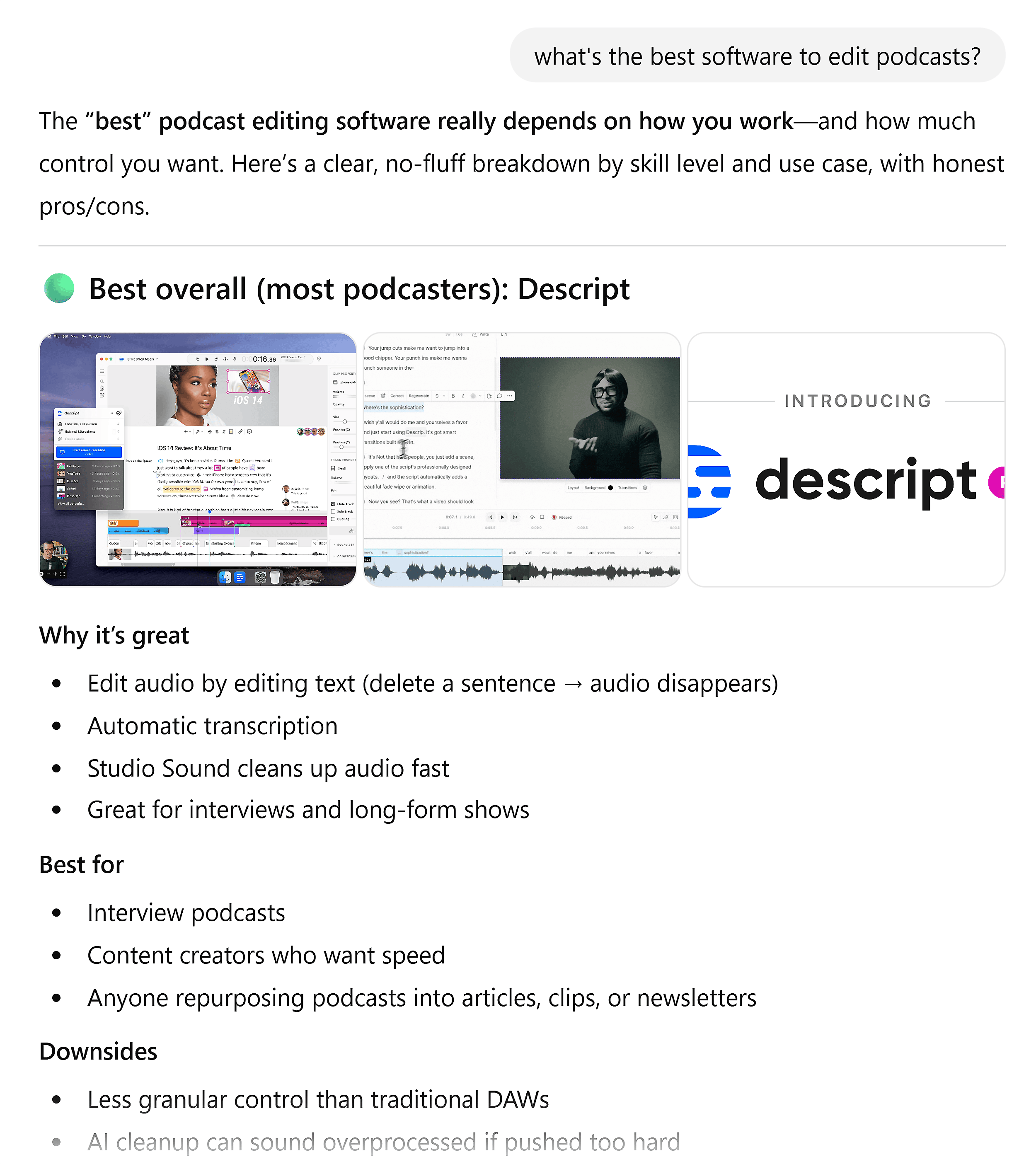 ChatGPT – Best software to edit podcasts