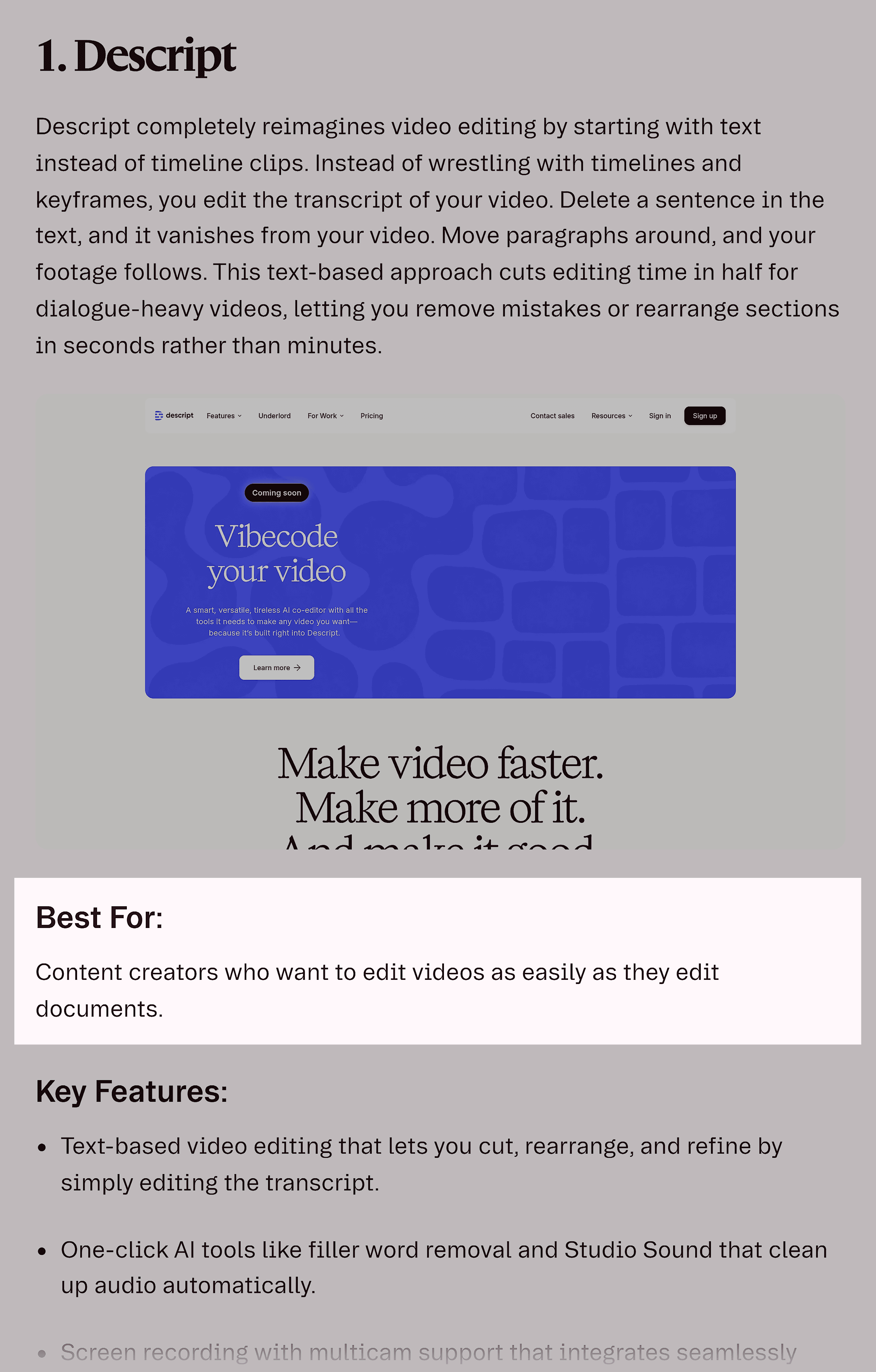 Descript – Best For