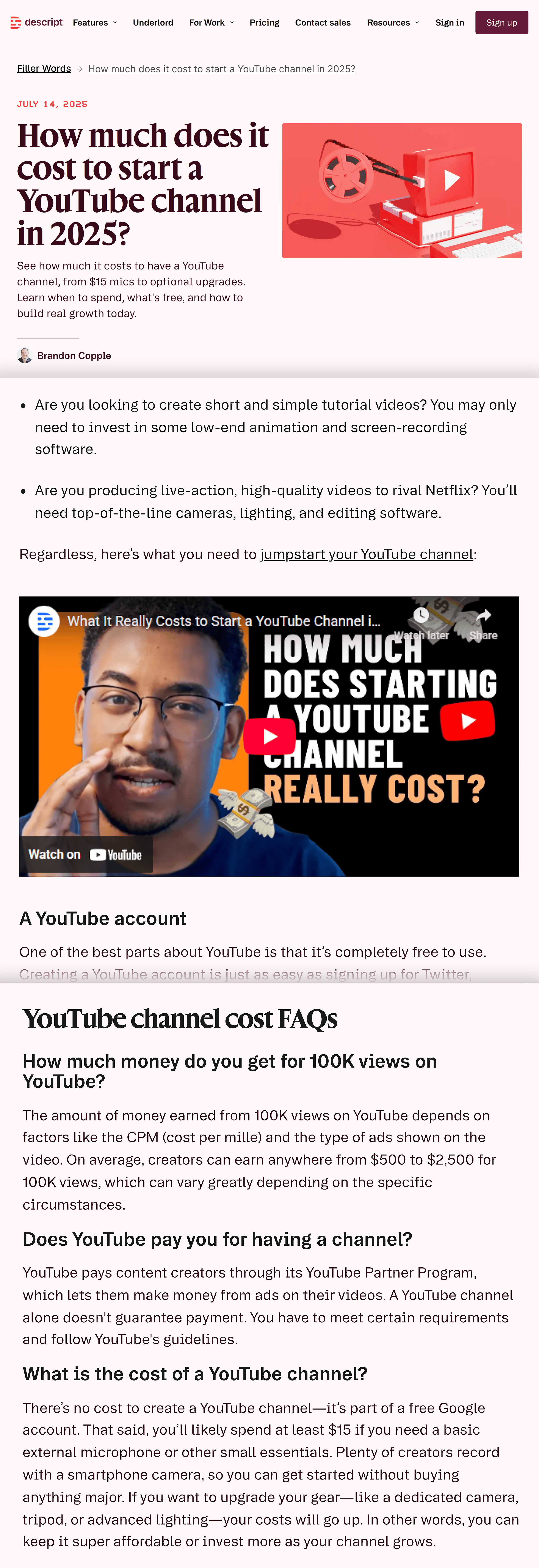 Descript – Create a YouTube channel