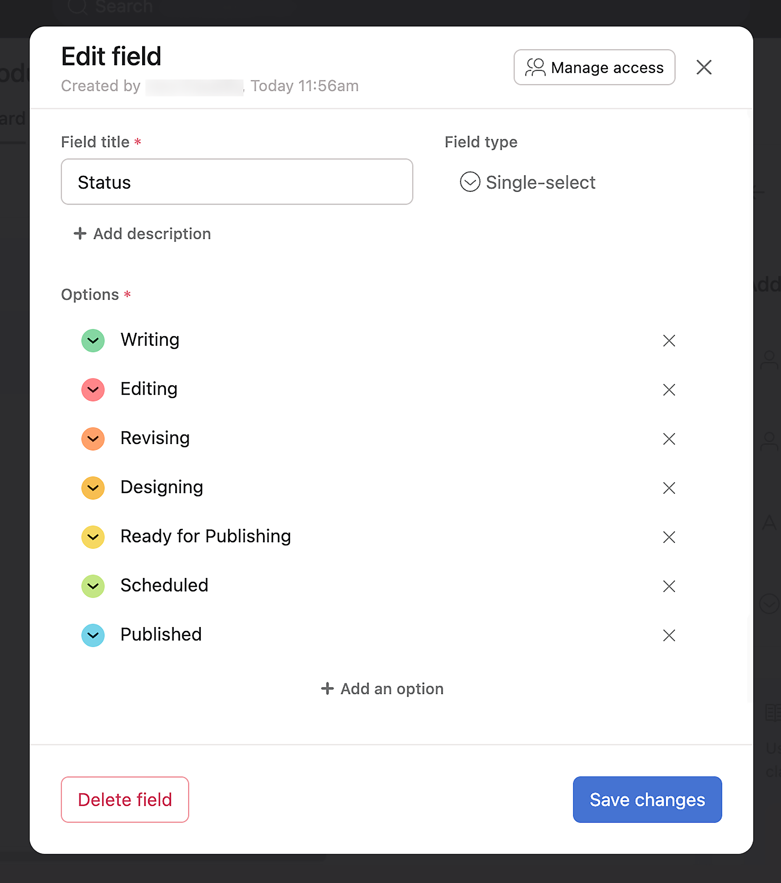 Edit field – Save changes