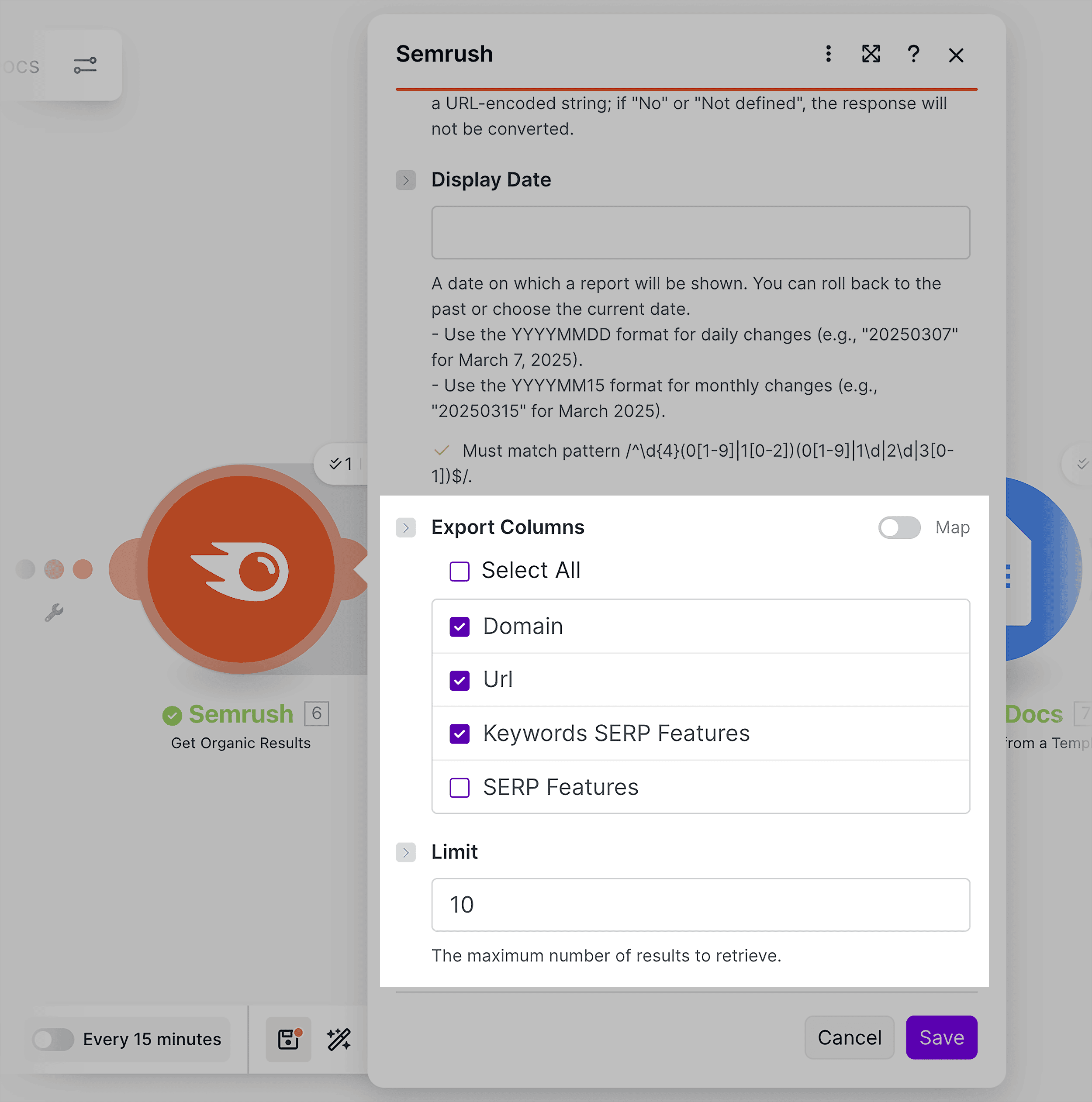 Export columns & Limit field