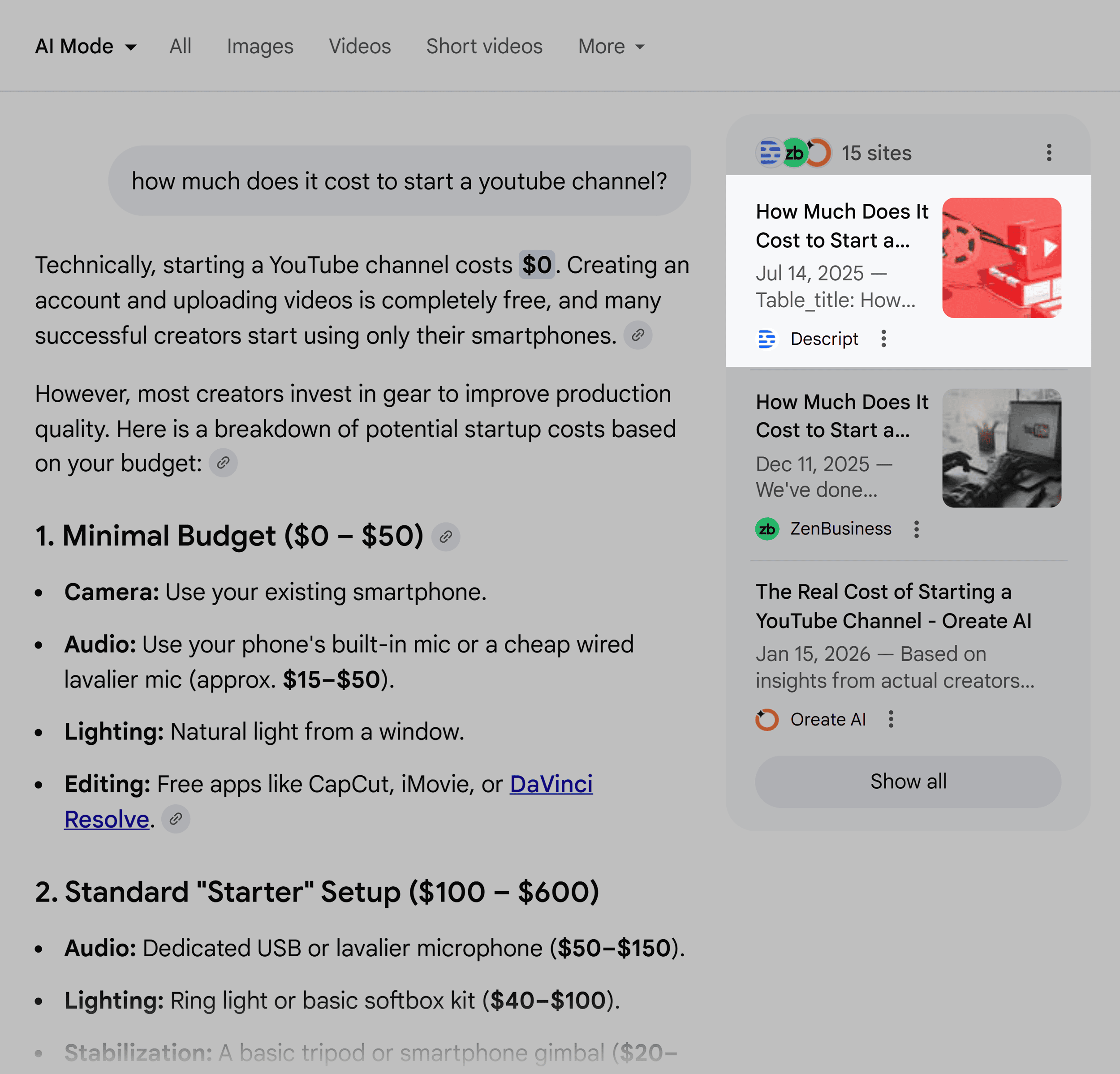 Google AI Mode – Starting YouTube channel