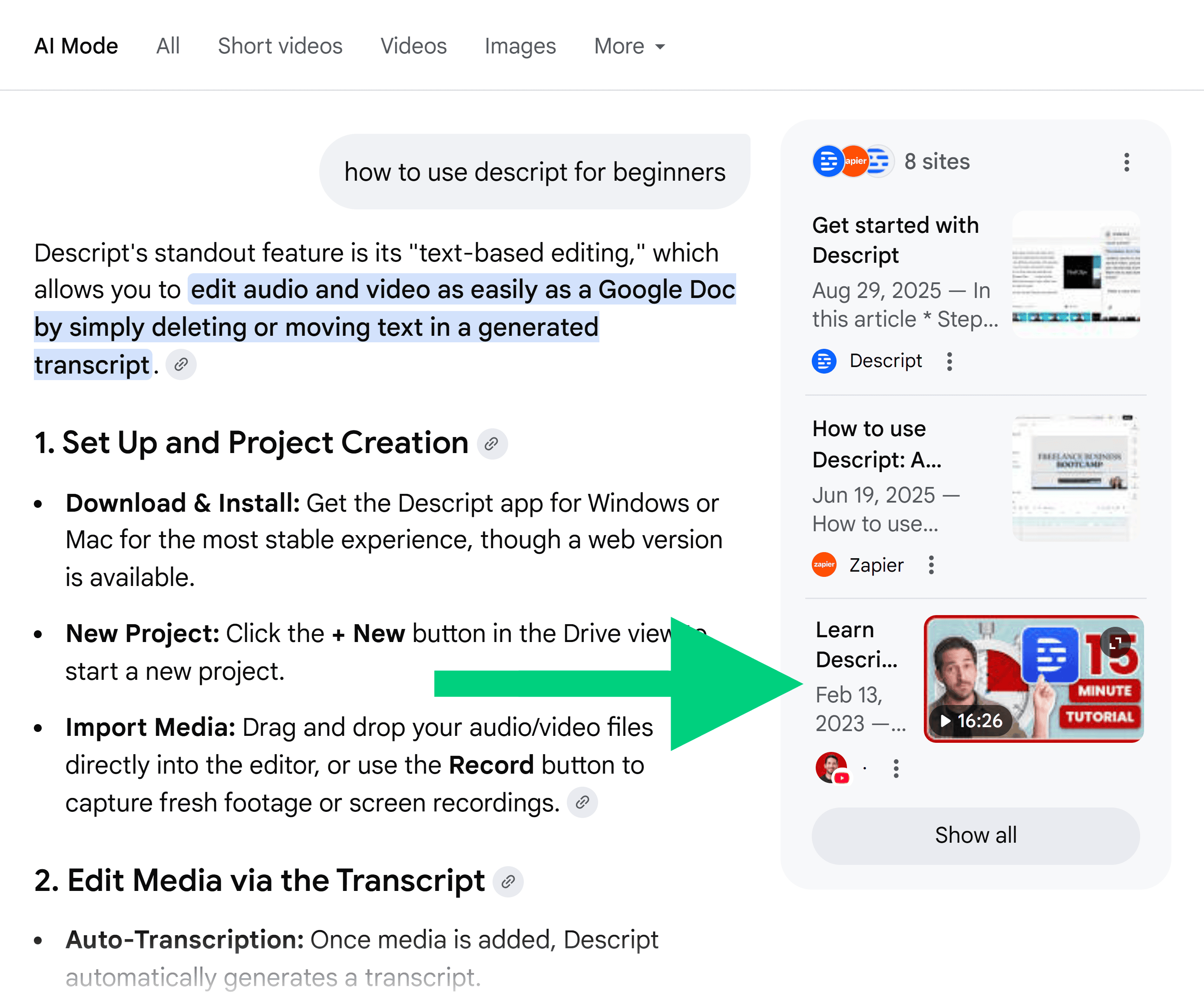 Google AI Mode –Video as a source