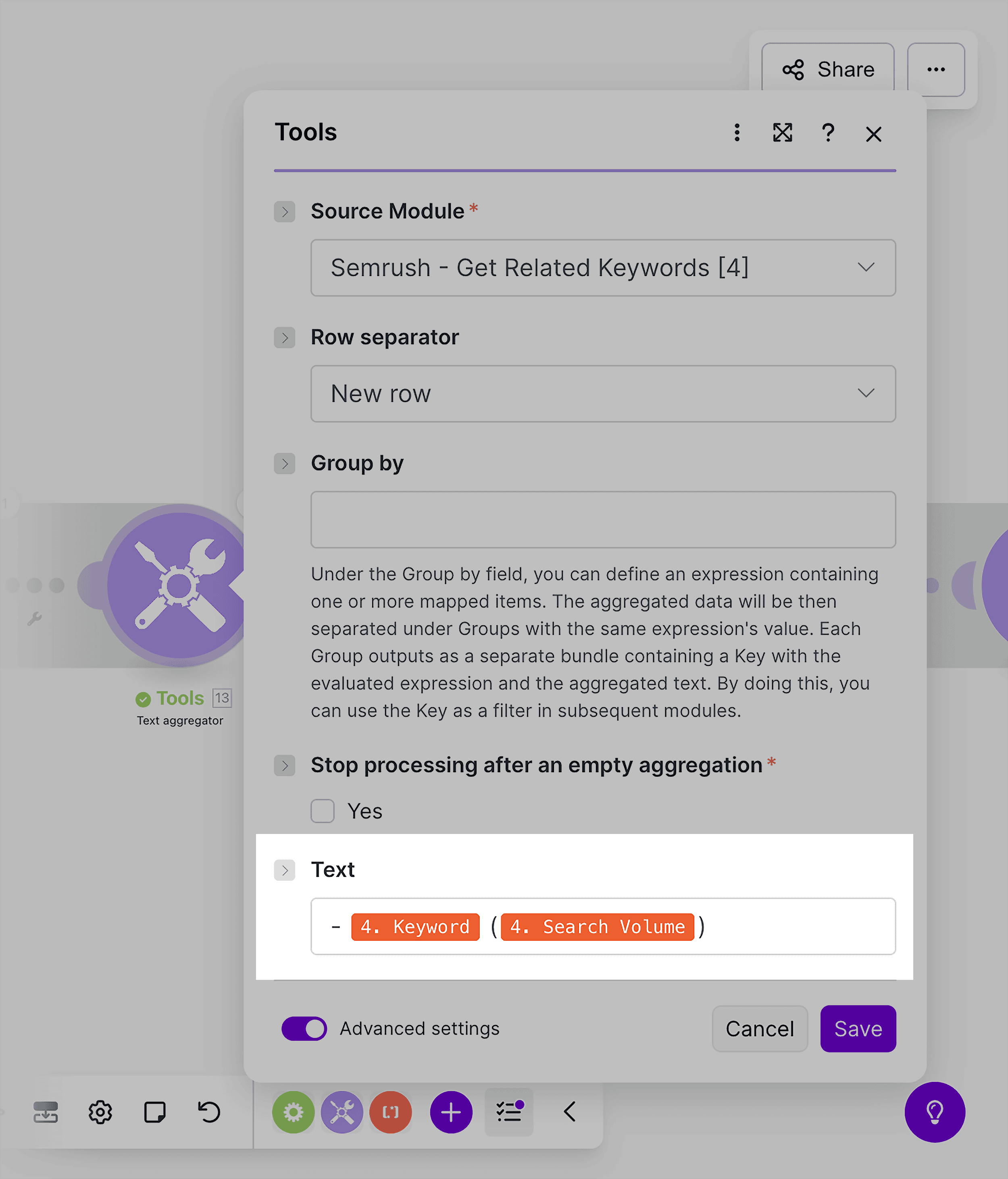Map the data in the text field