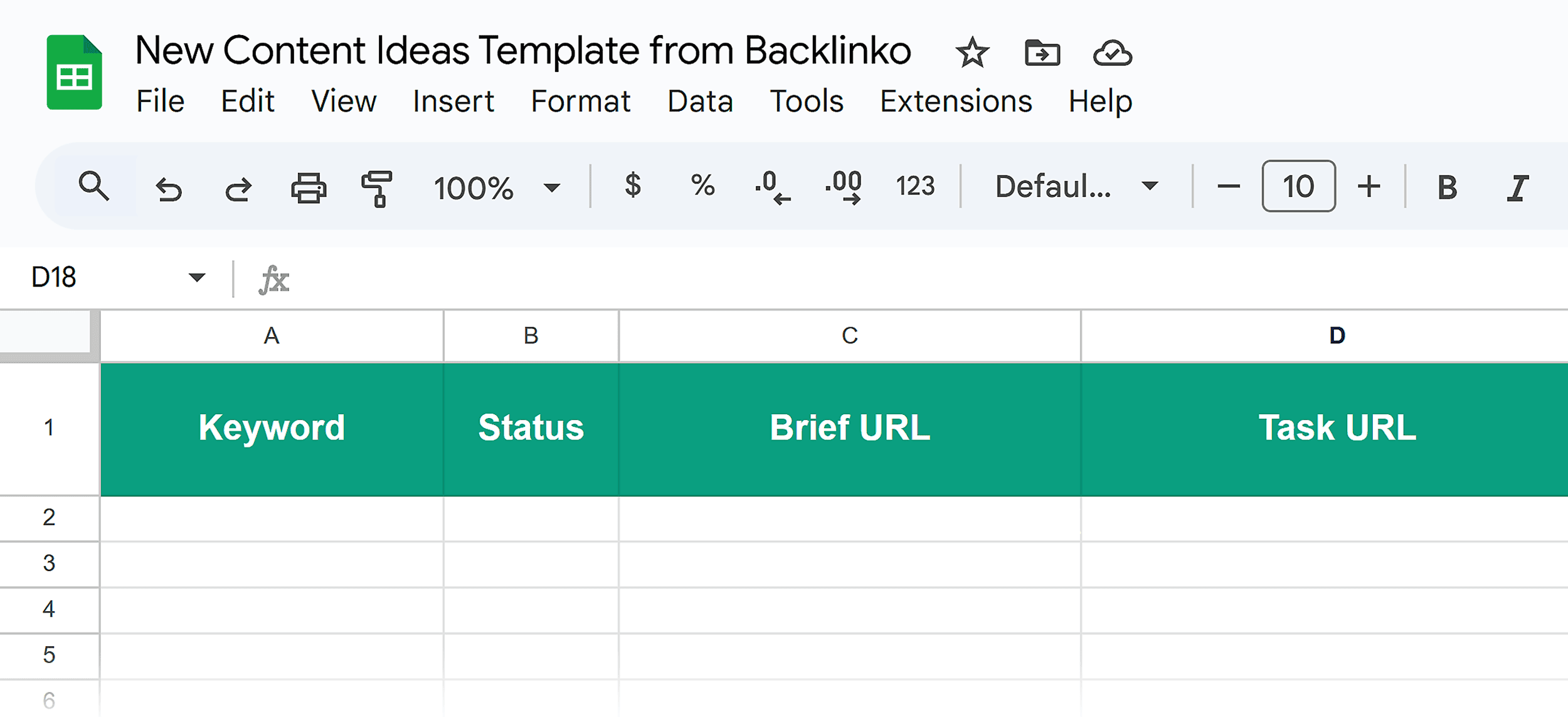 New Content Ideas Template from Backlinko – Empty