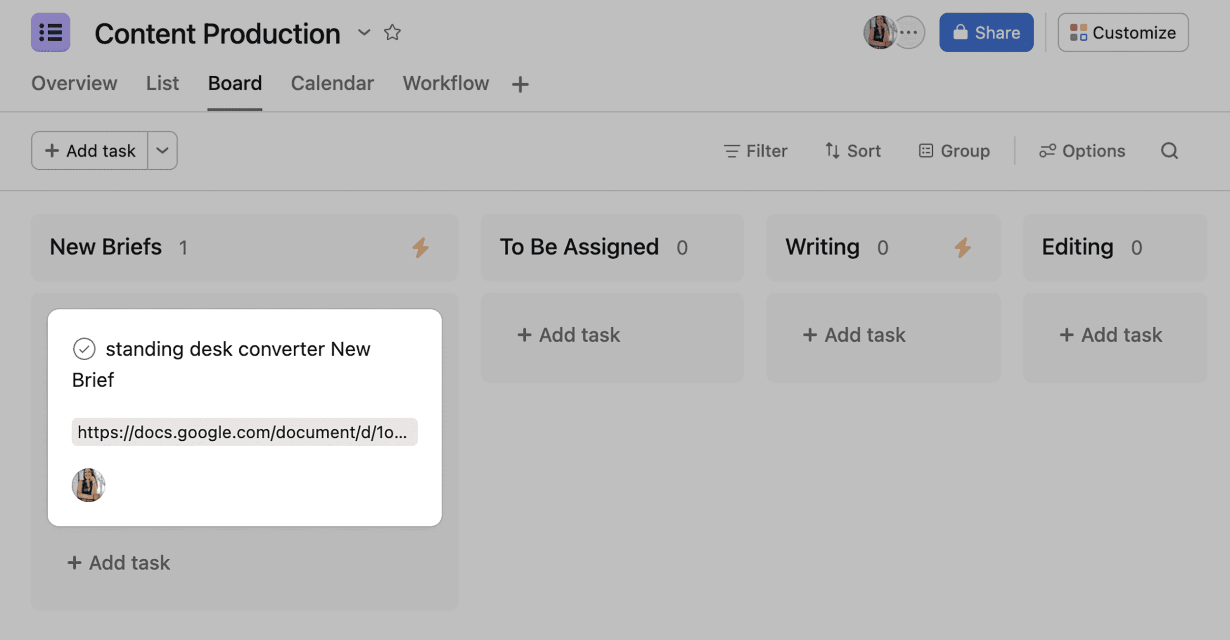 New task appear in Asana project