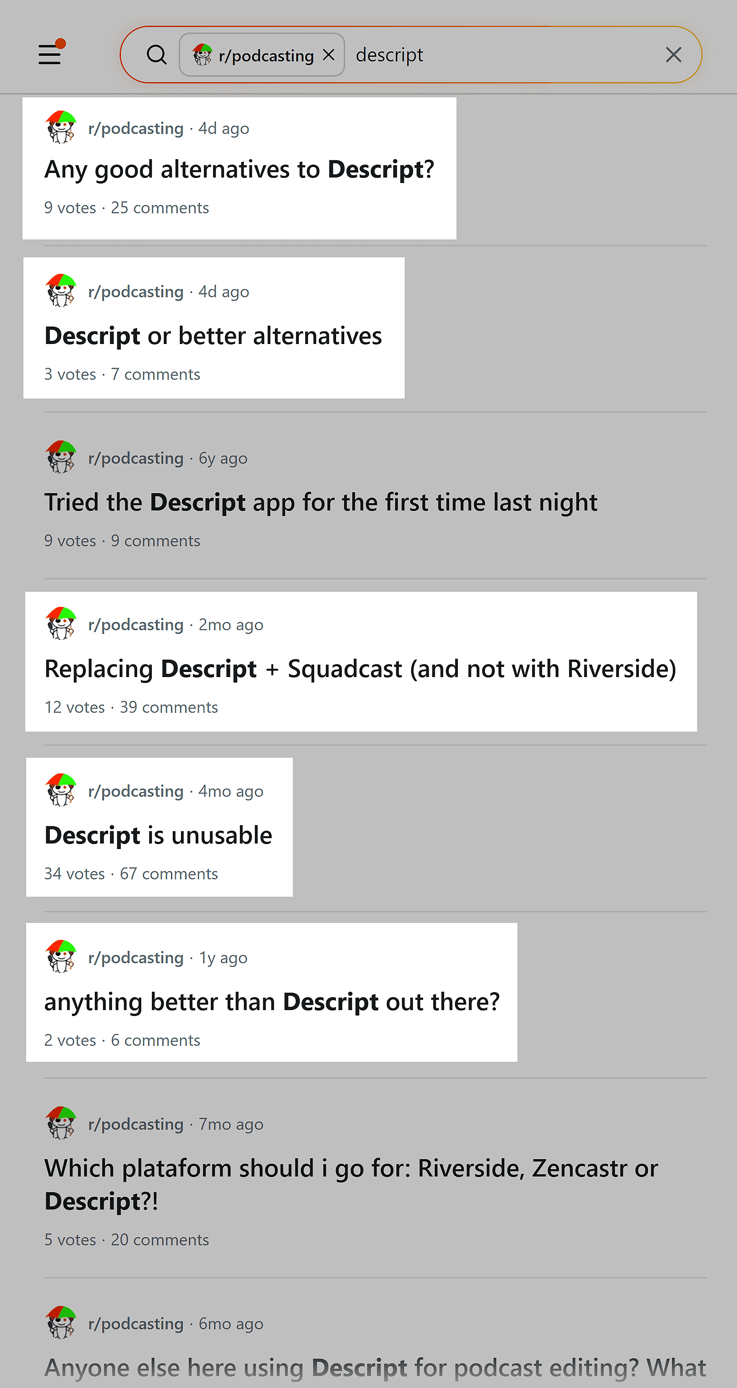 Reddit – r/podcasting – Negative threads