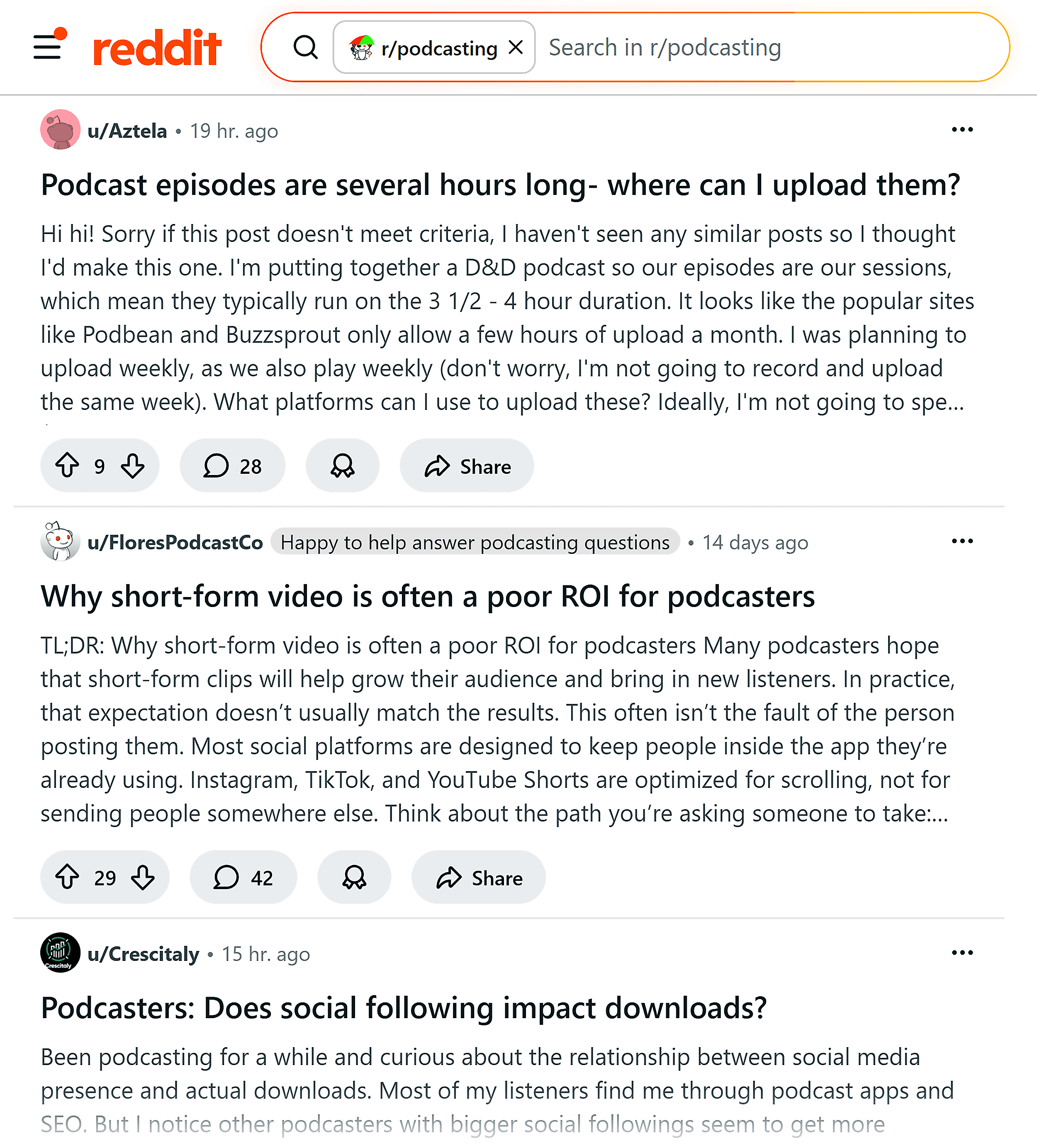 Reddit – r/podcasting – Subreddit