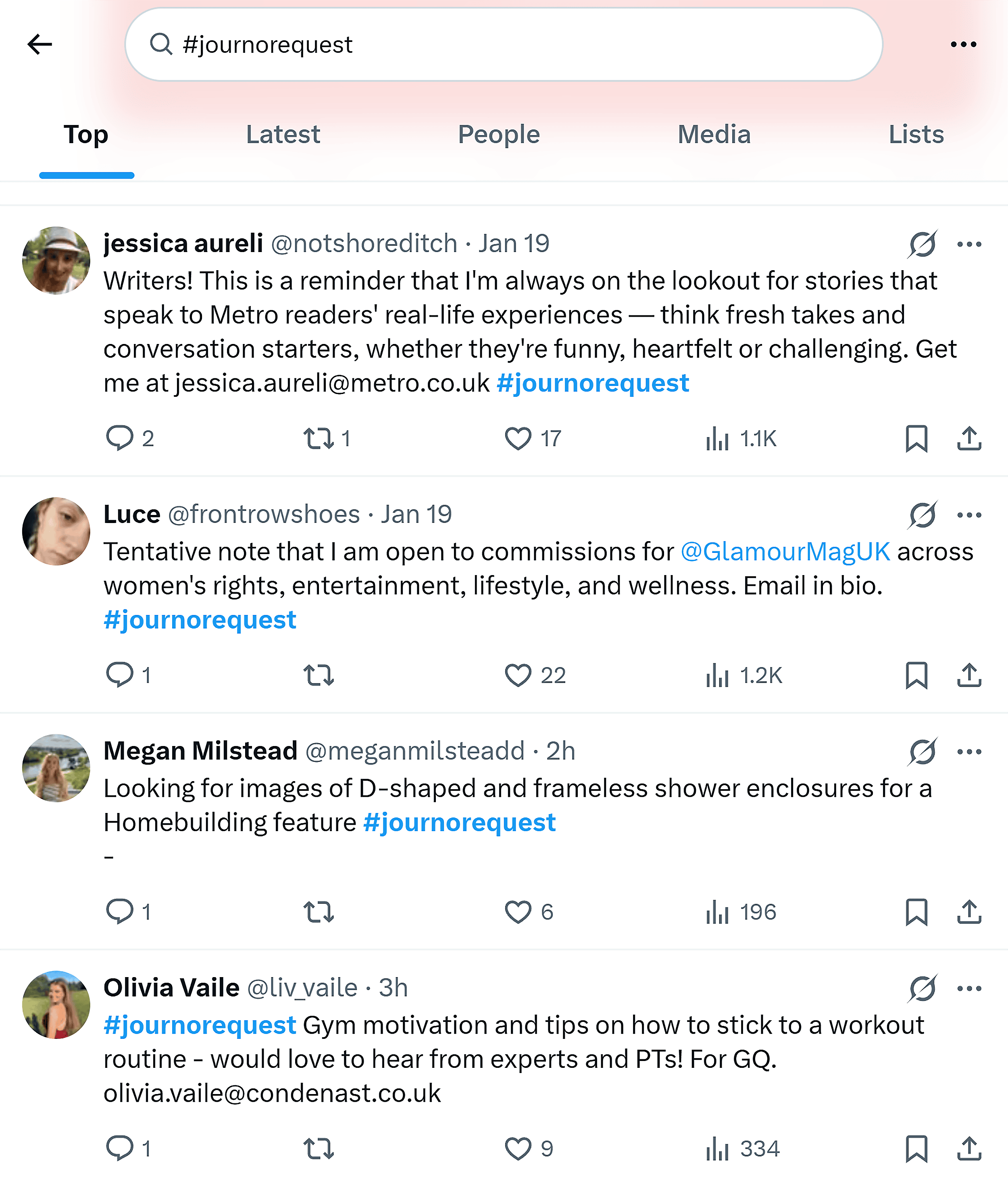 X – Hashtag – #journorequest