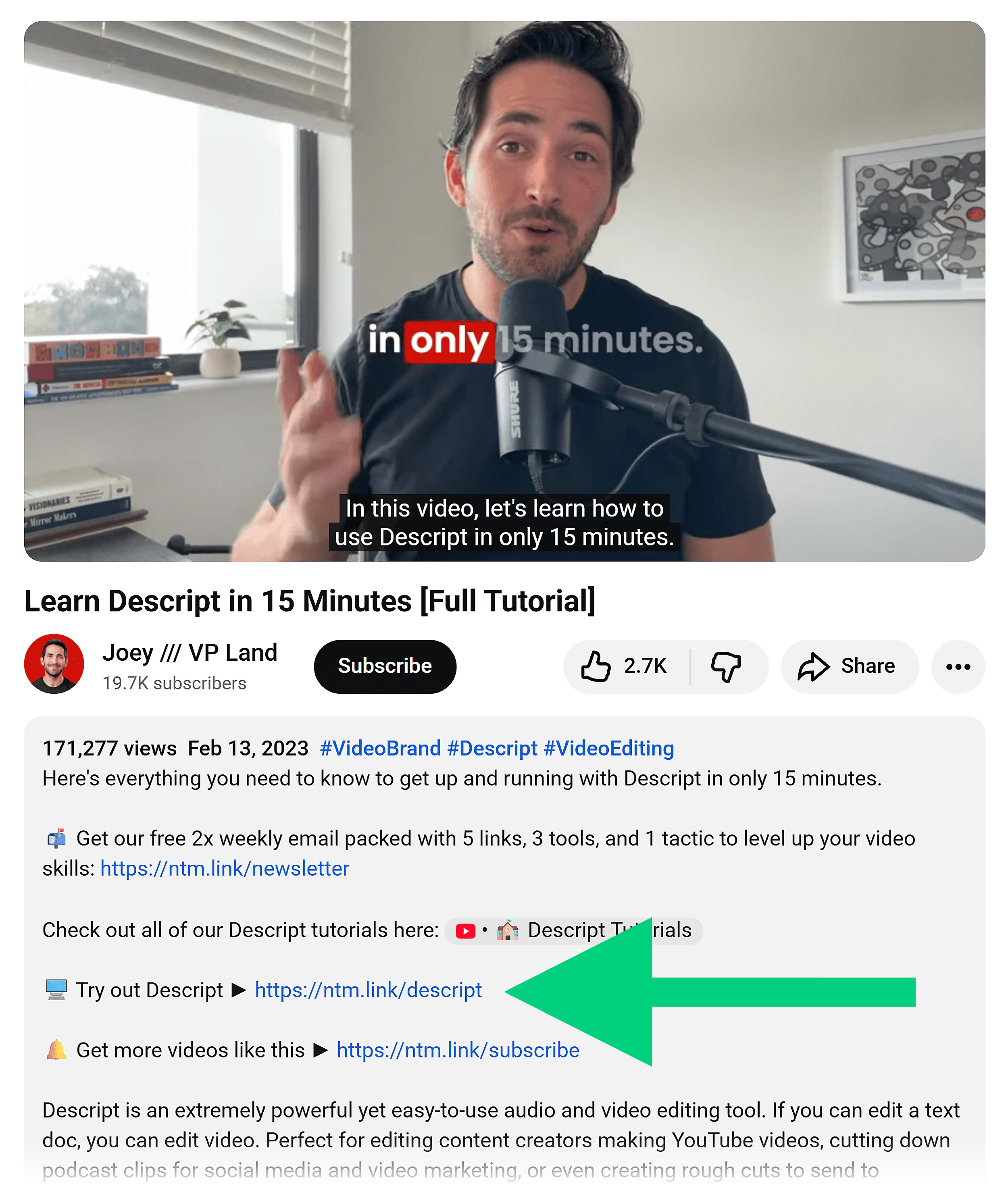 YouTube-video – Descript – Affiliate link in description