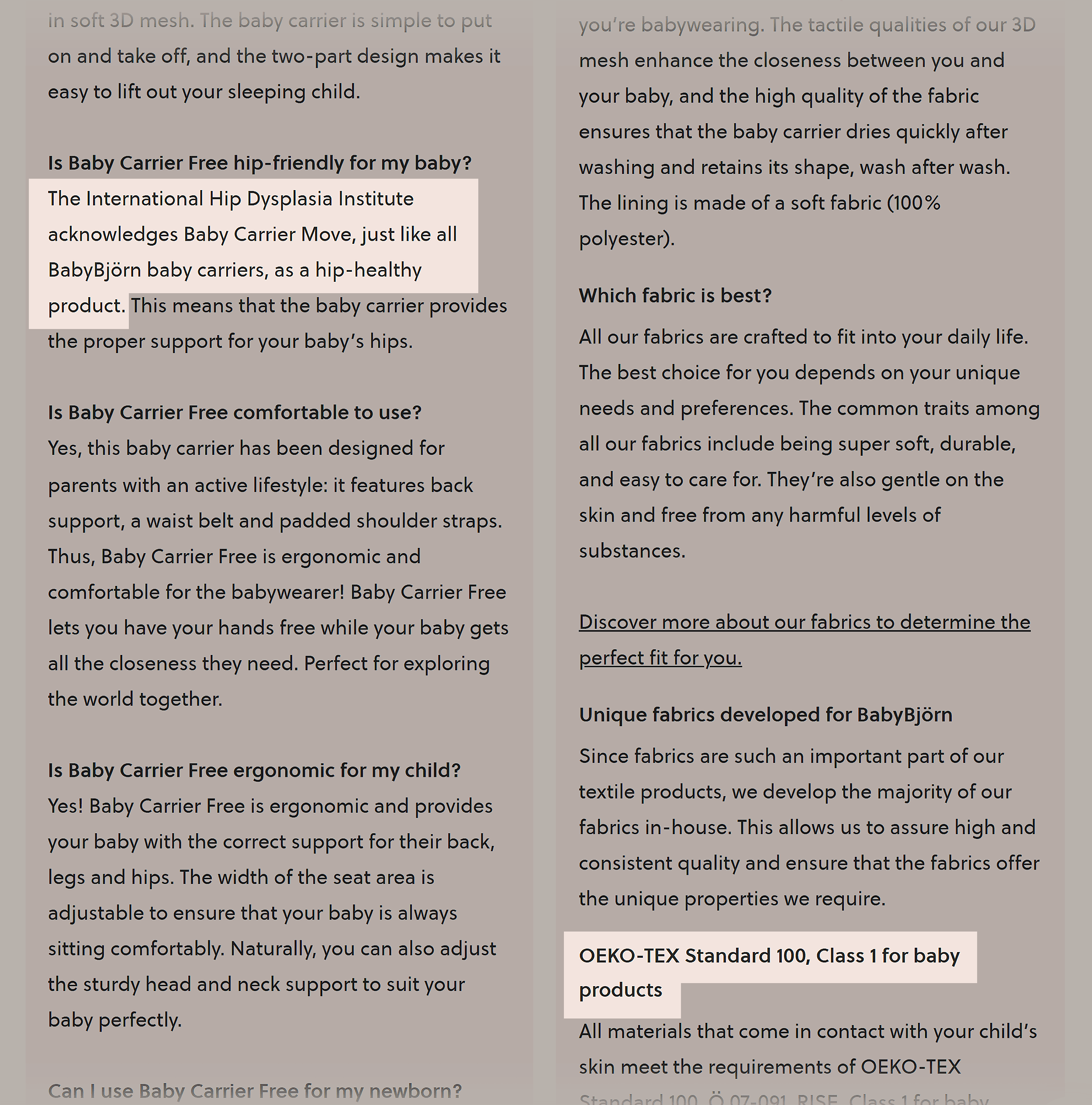 Baby Bjorn – Product fabrics