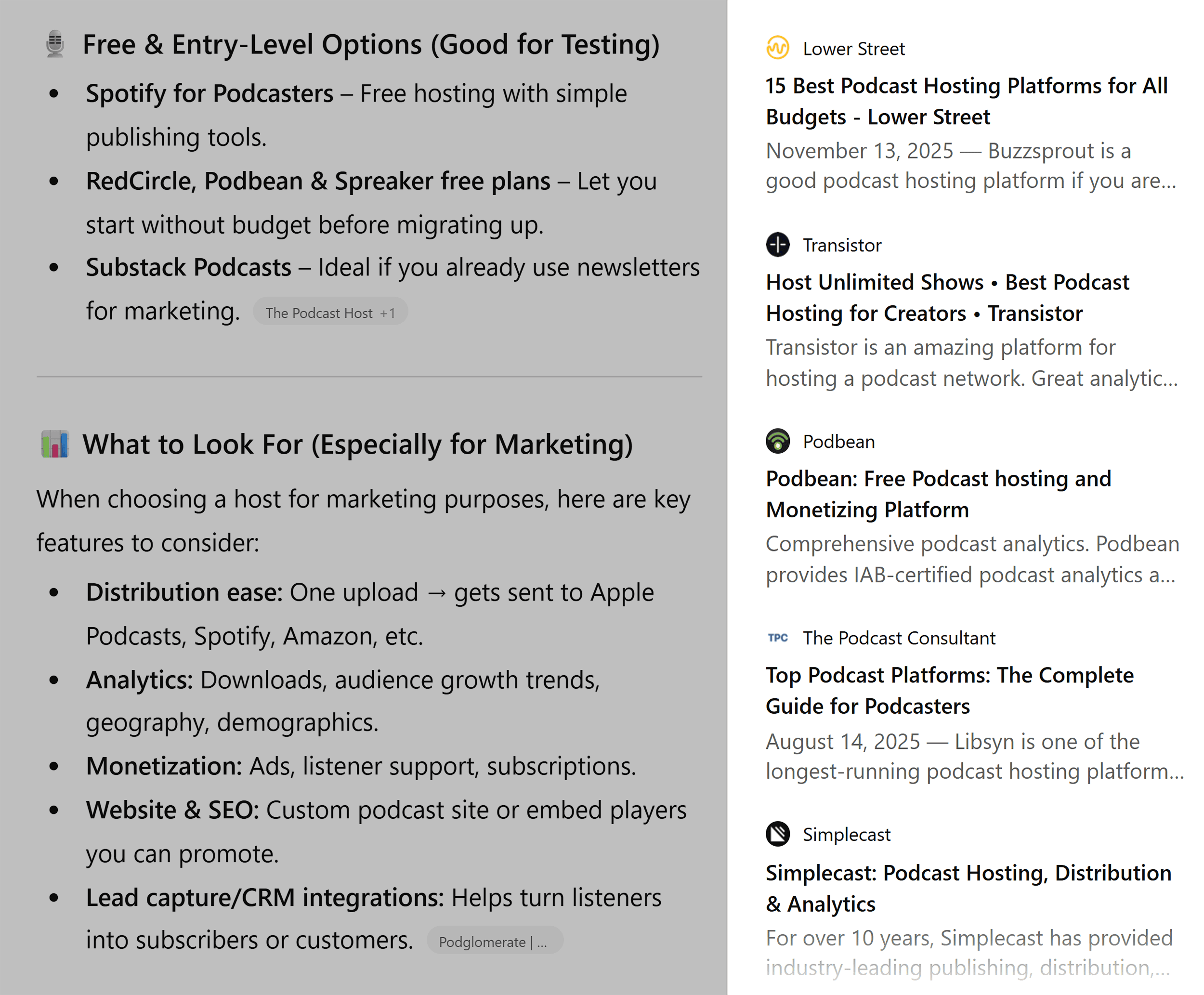 ChatGPT – Sources – Podcast hosting platforms