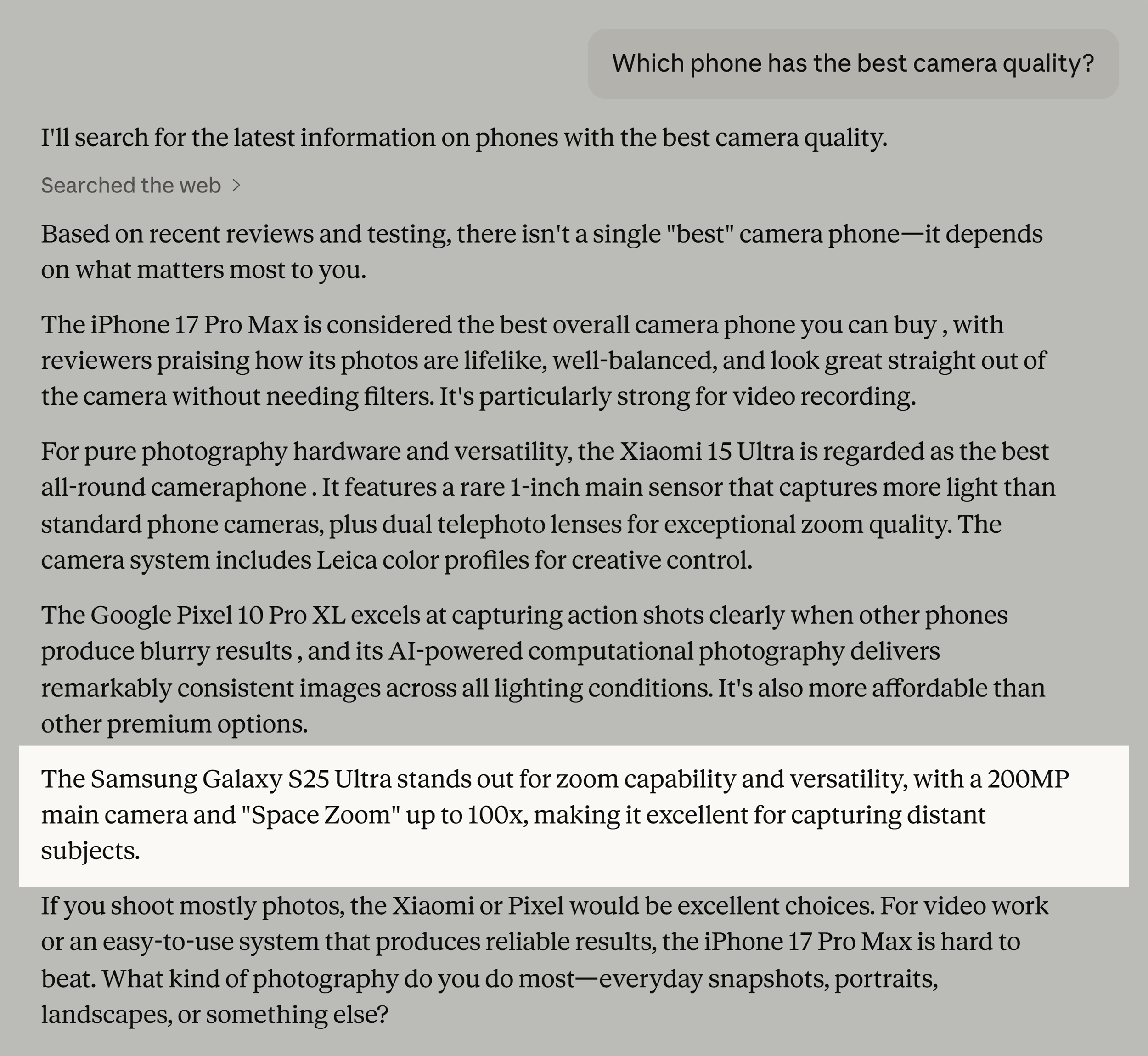 Claude – Samsung result