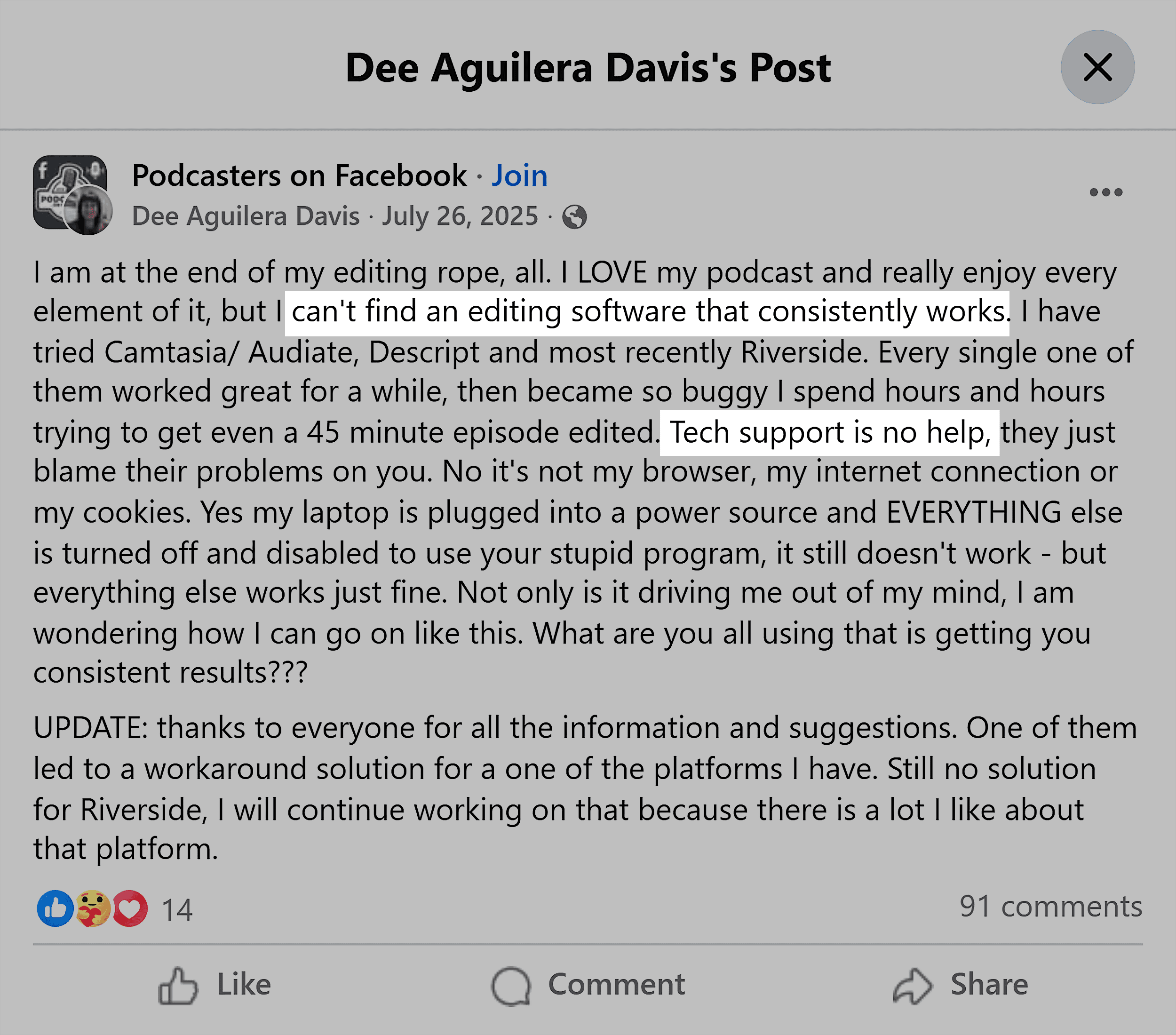 Facebook – Telling language for Marcus's persona