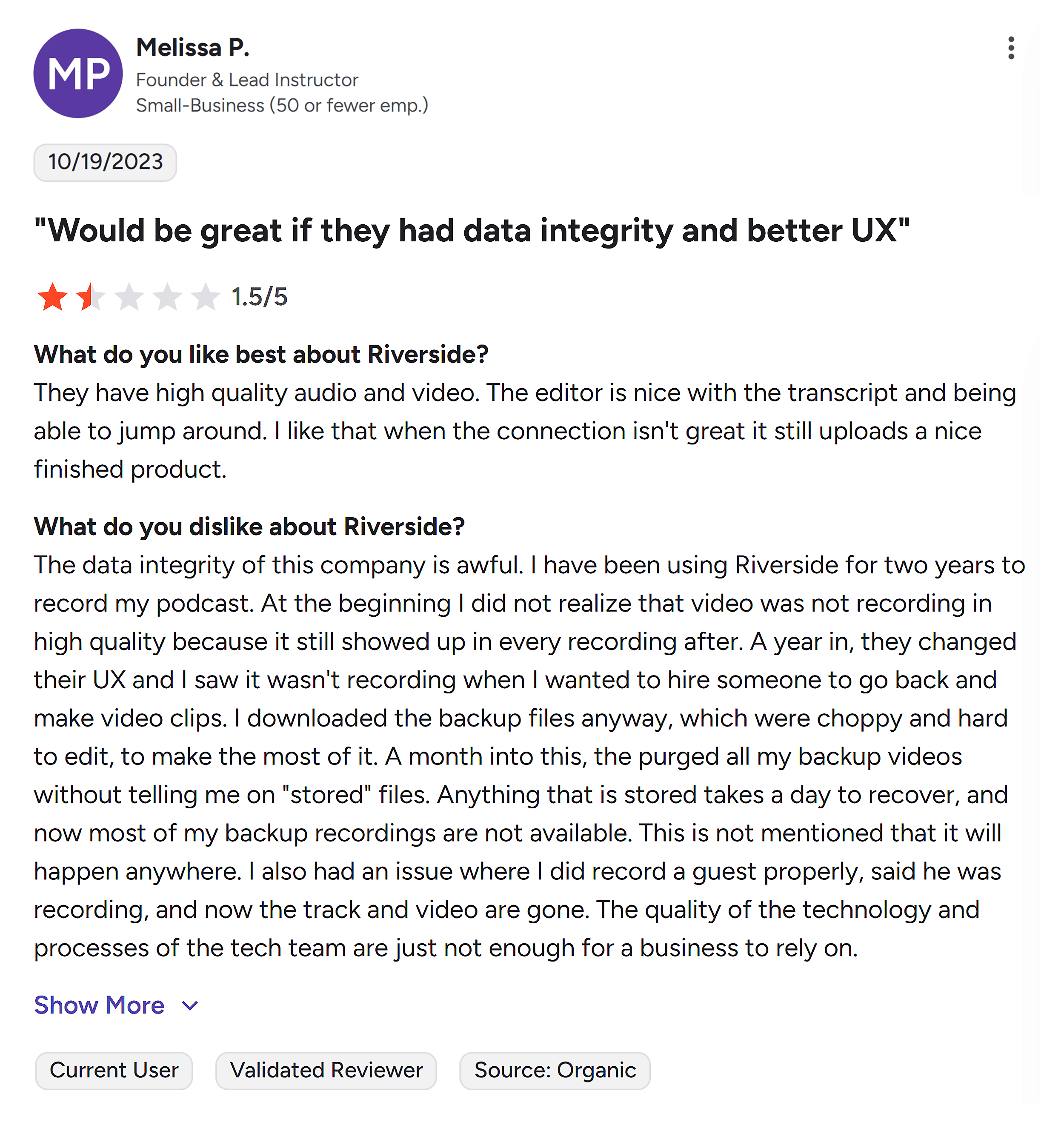 G2 – Riverside – Negative review