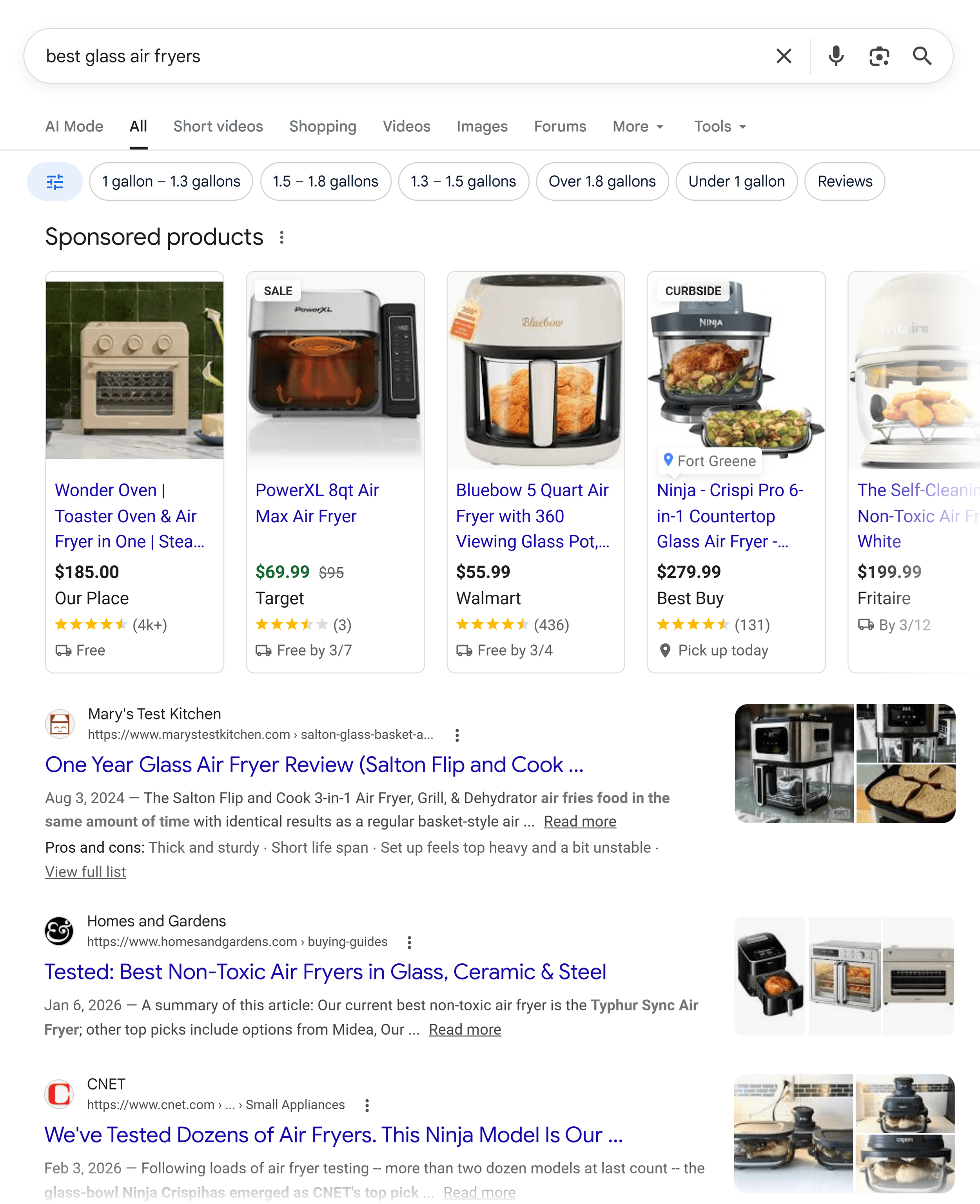 Google SERP – Best glass air fryers