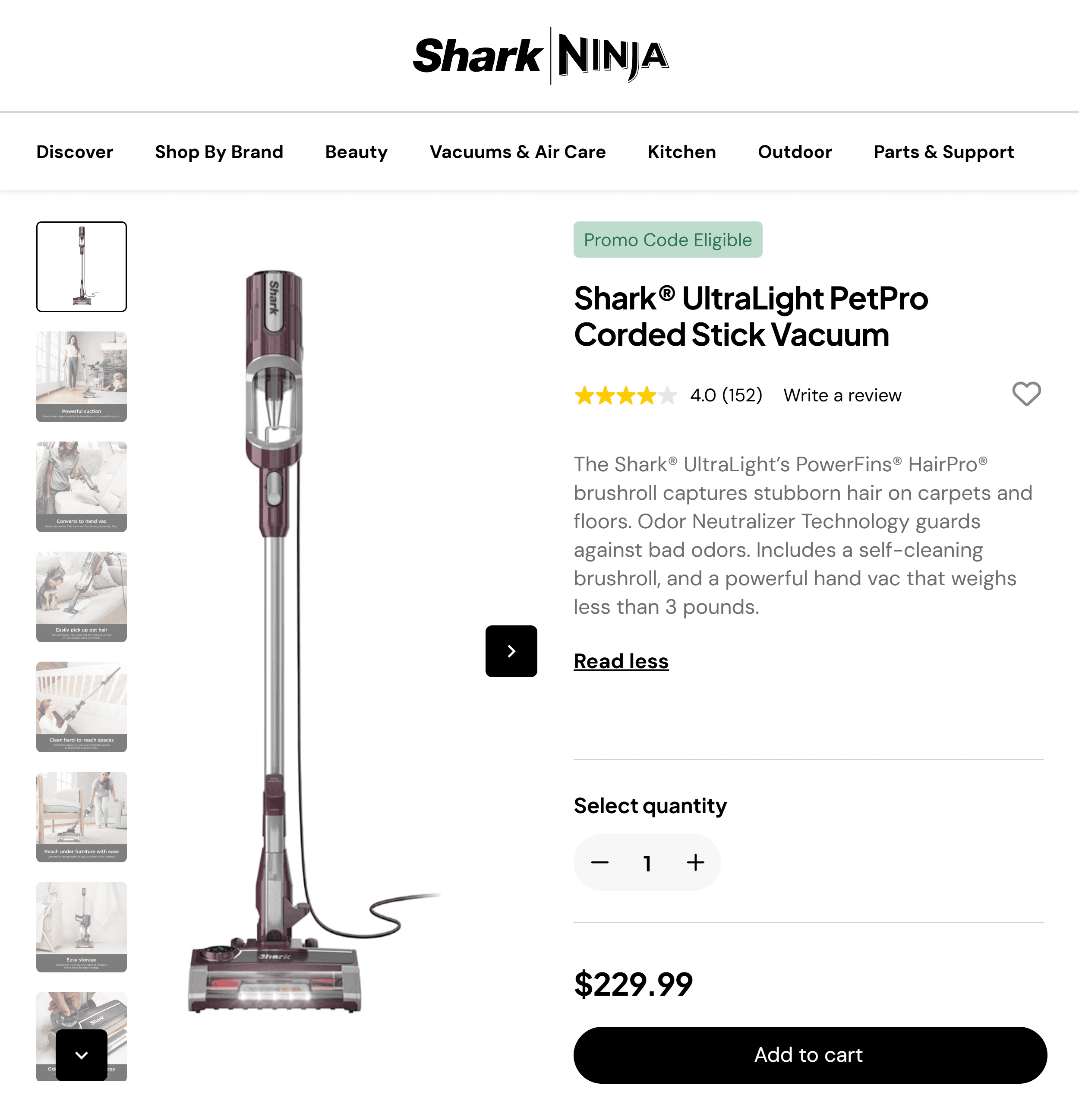 SharkNINJA – Shark Ultralight PetPro Corded Stick Vacuum