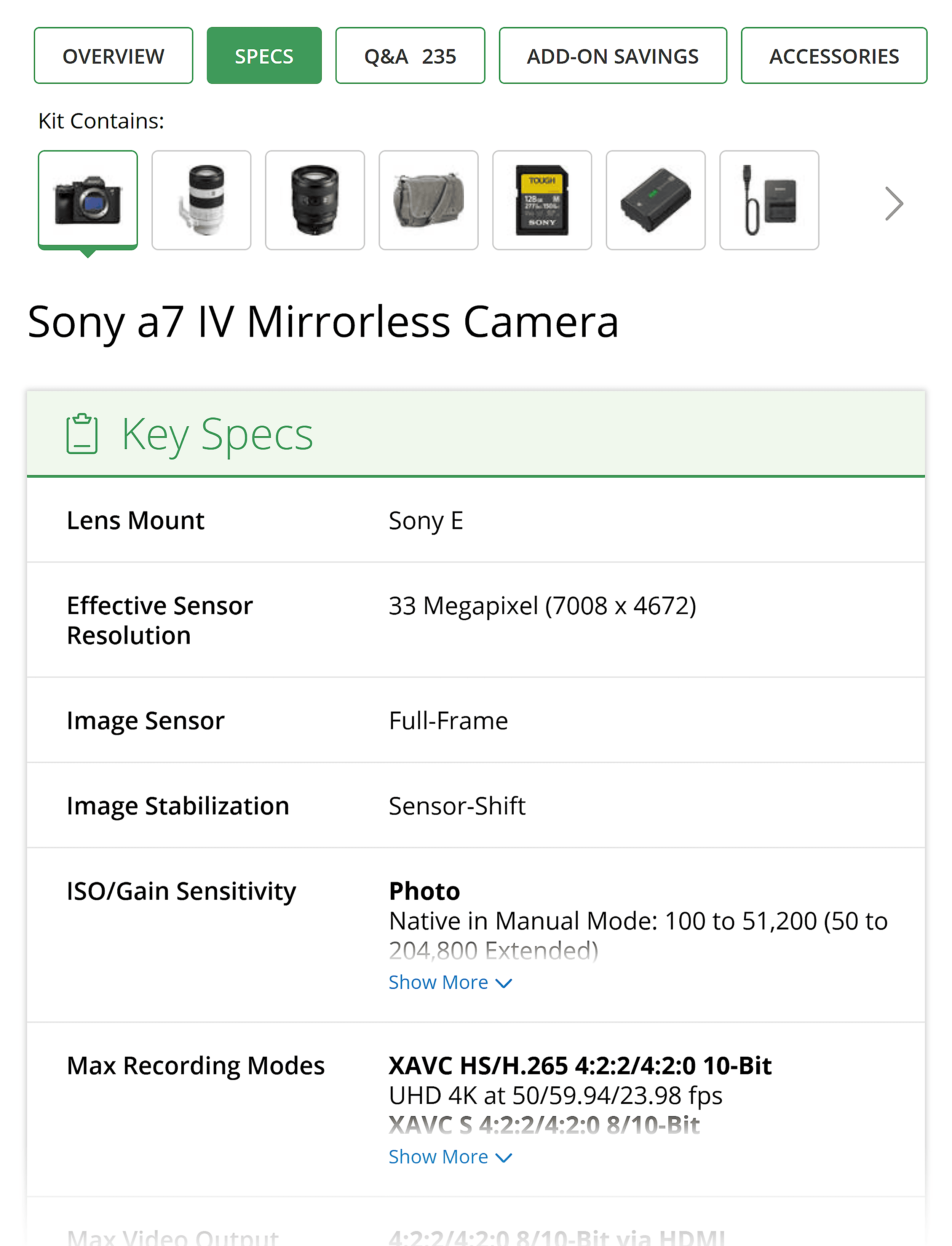 Sony – Product – Key Specs