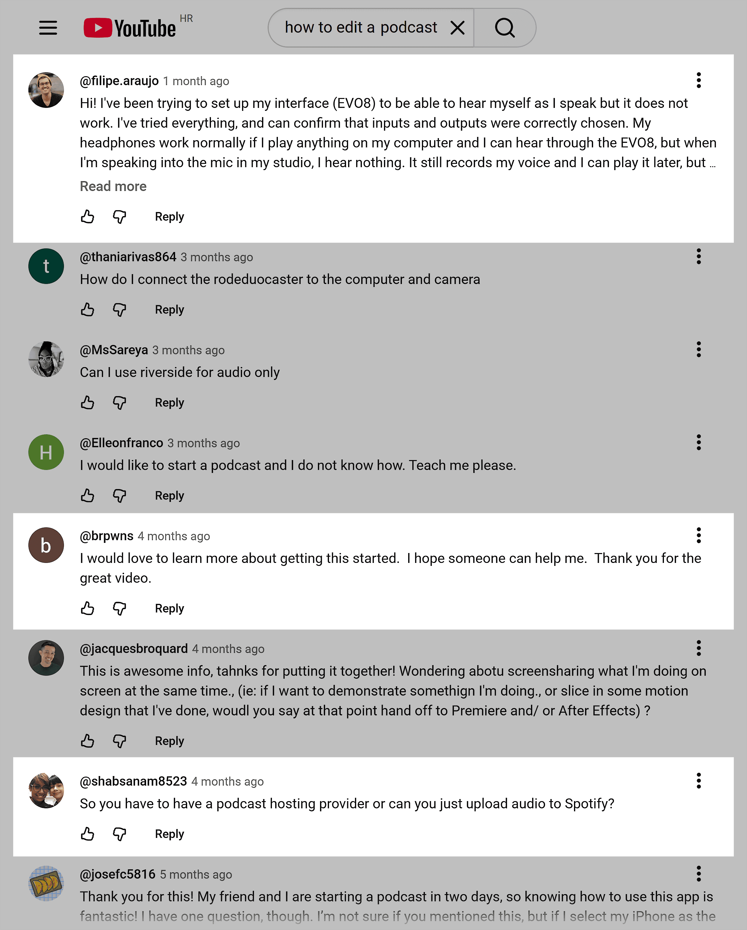 YouTube – How to edit a podcast – Comments