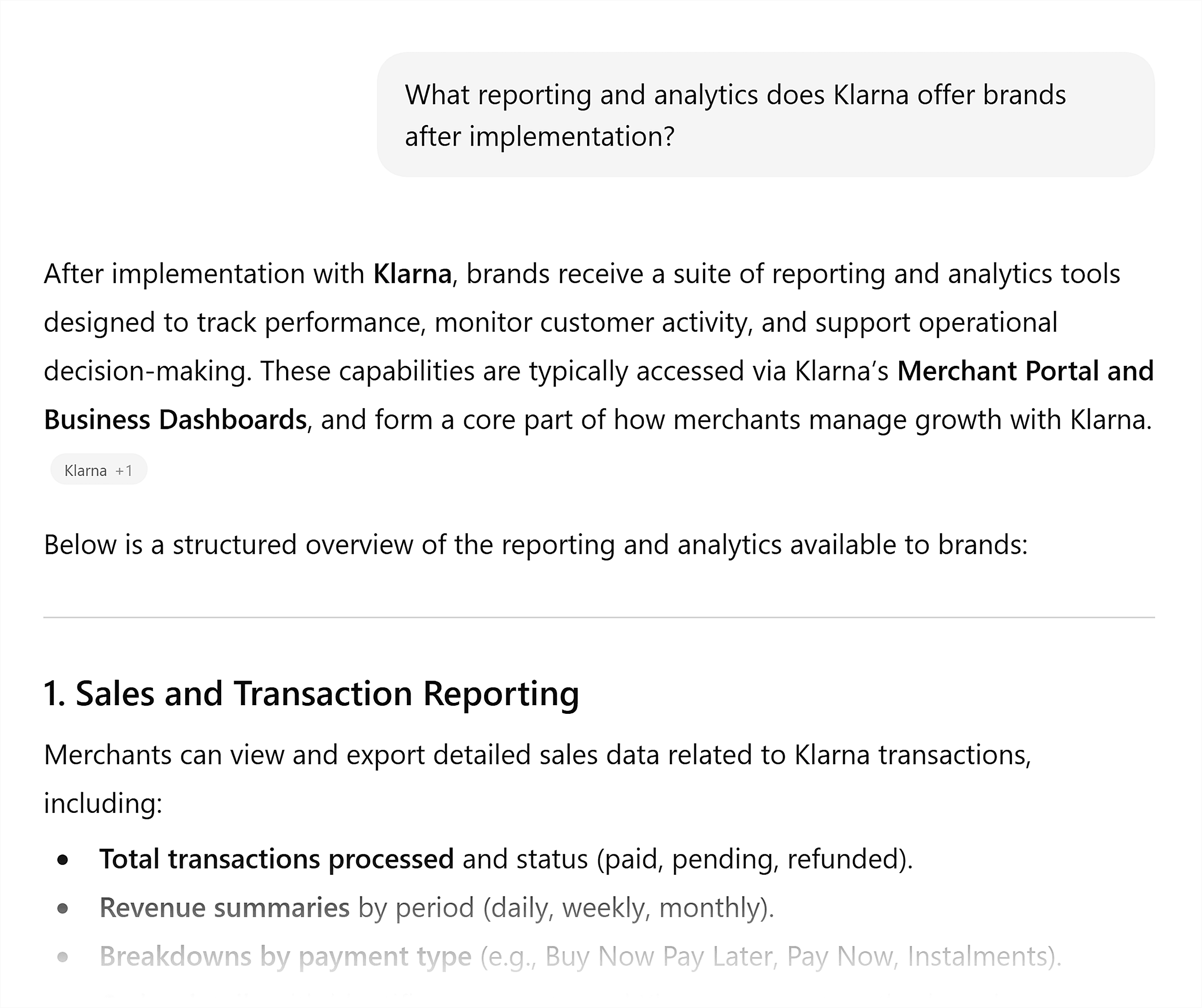 ChatGPT – Klarna reporting analytics