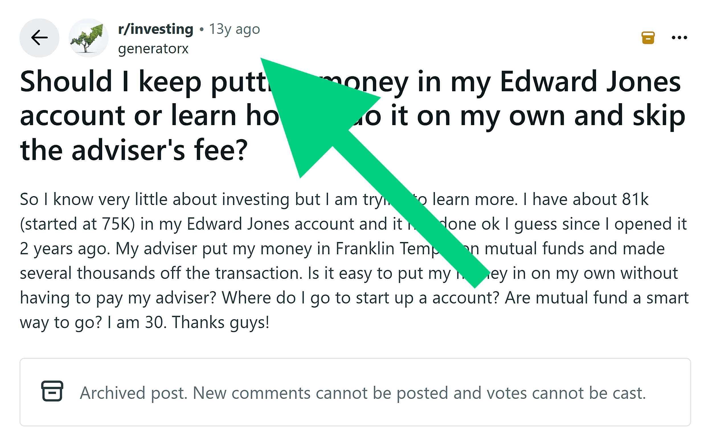 Reddit – Investing – Outdated answer