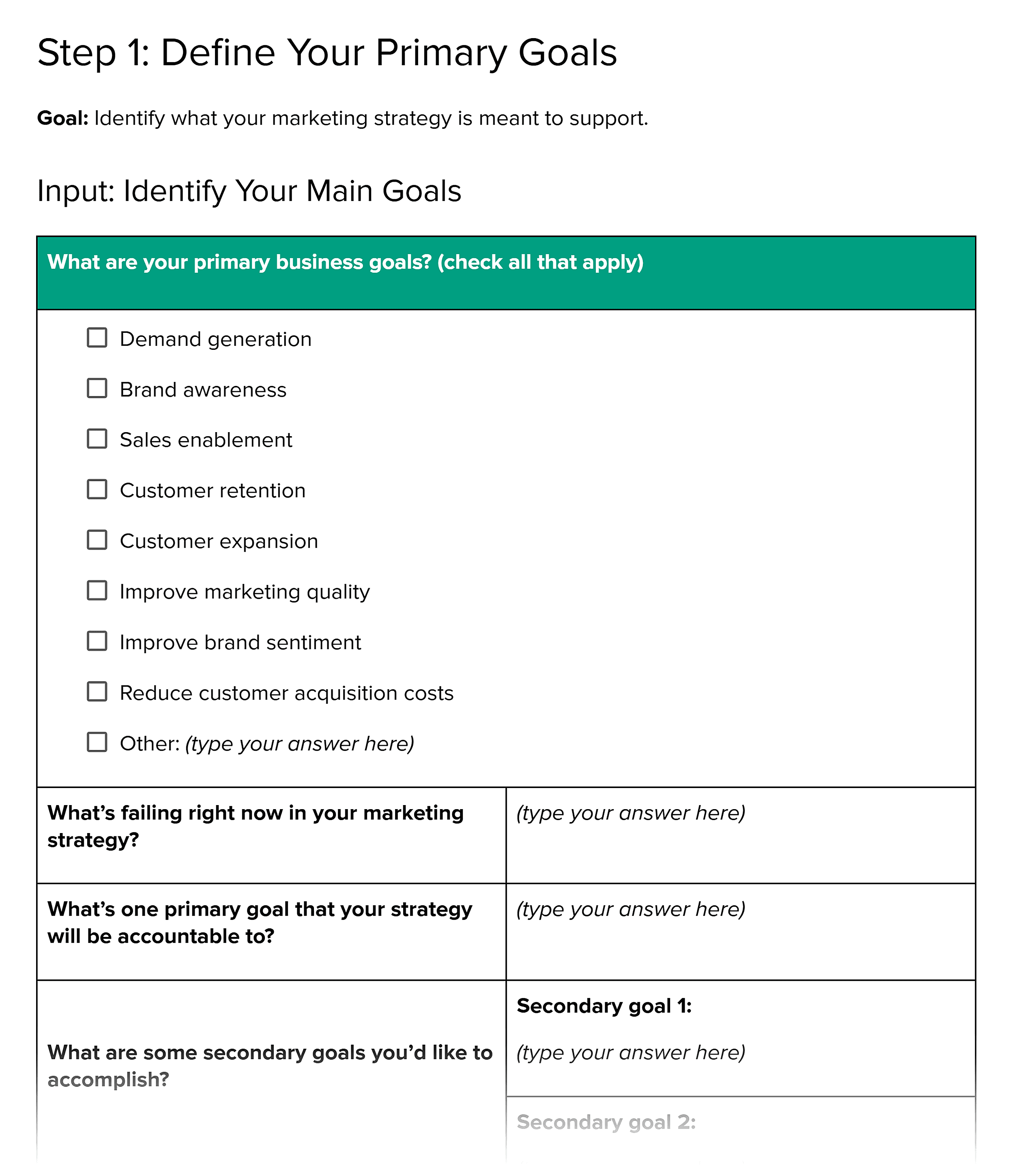 Marketing Strategy Workbook – Step 1