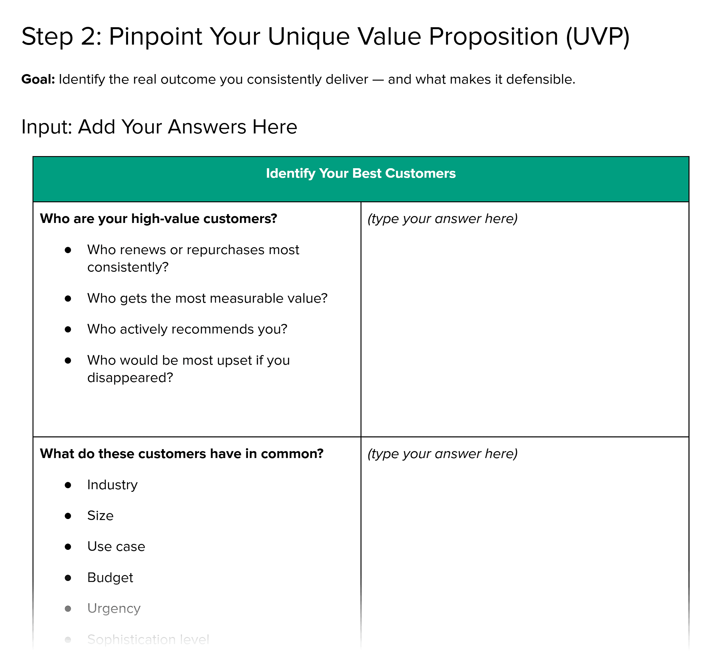 Marketing Strategy Workbook – Step 2