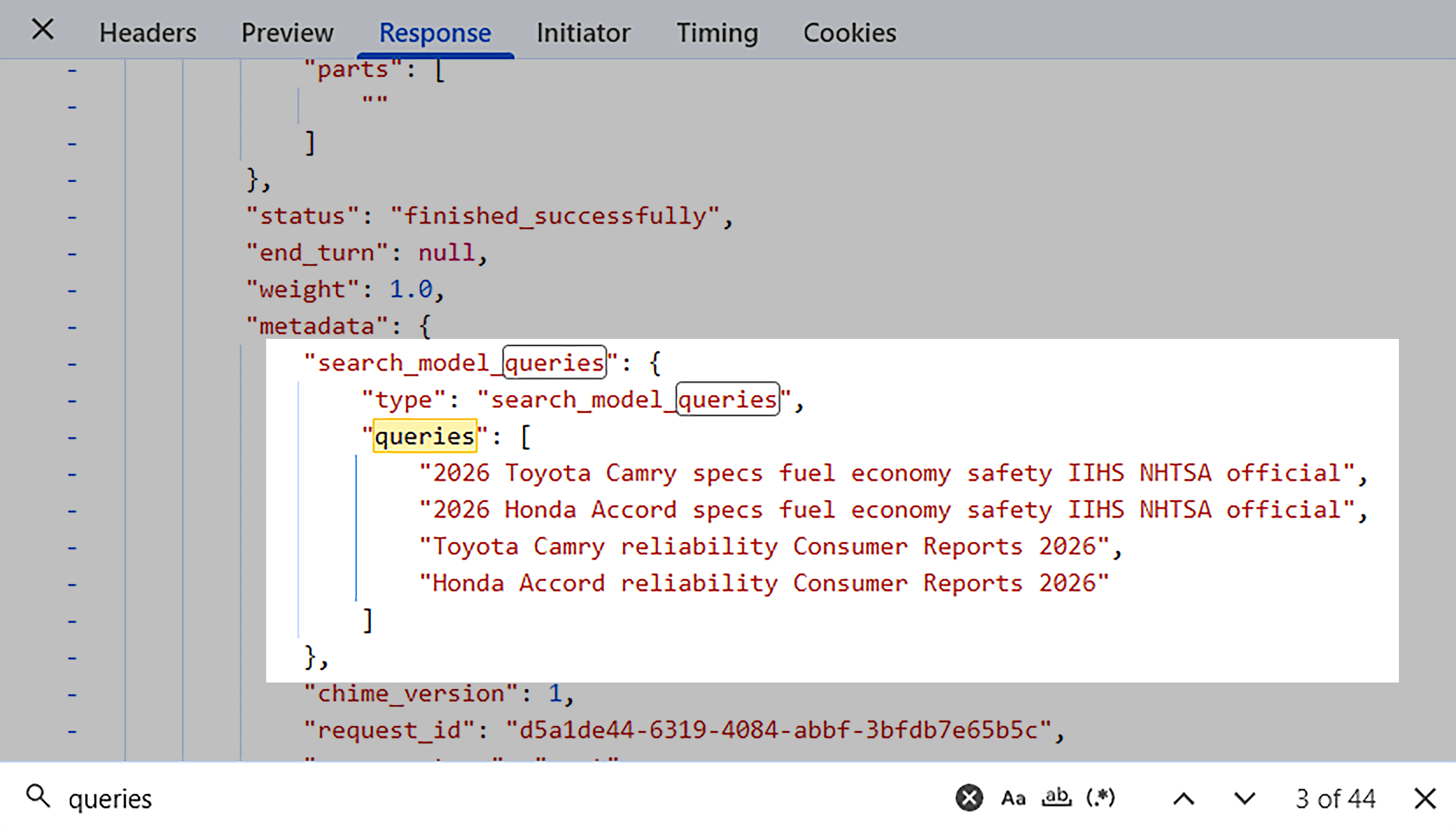 Chrome DevTools – Network – Response – Queries