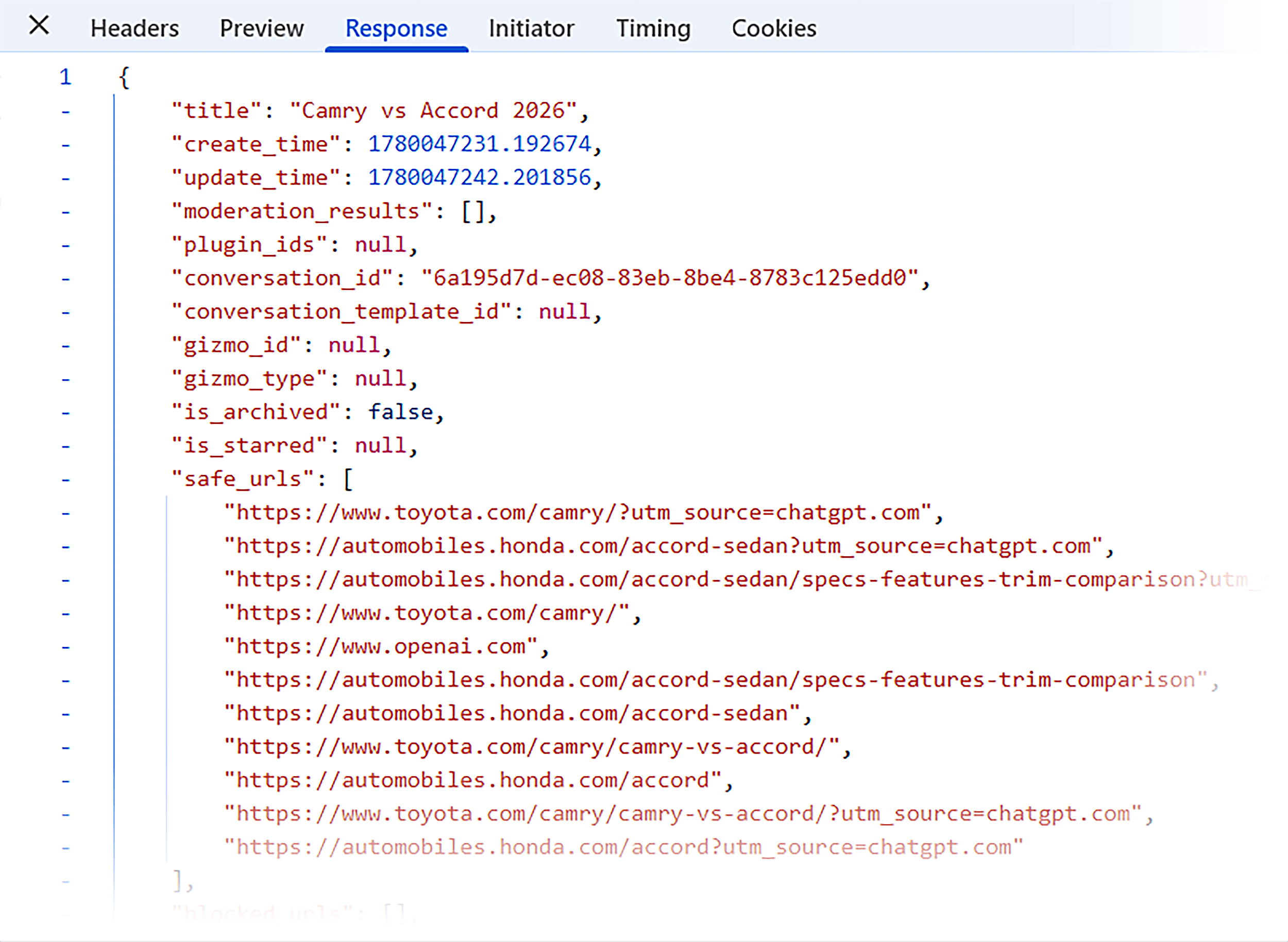 Chrome DevTools – Network – Response