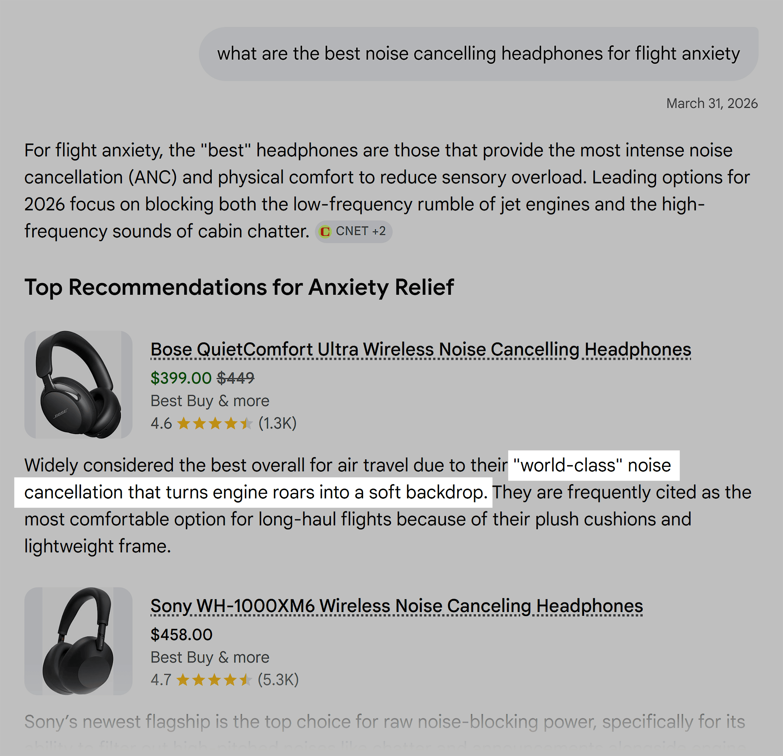 Google AI Mode – Noise canceling headphones