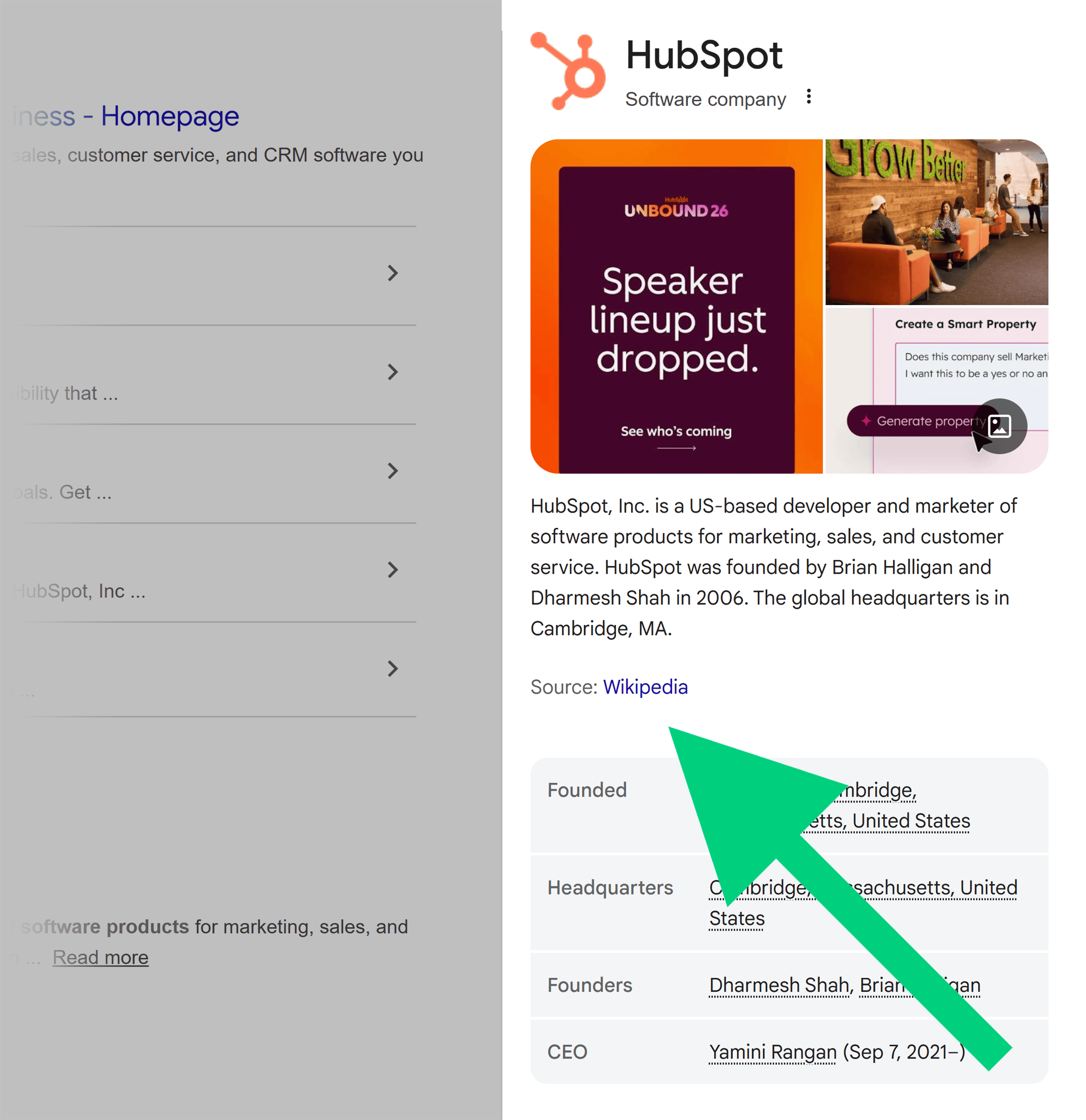 Google SERP – HubSpot knowledge graph
