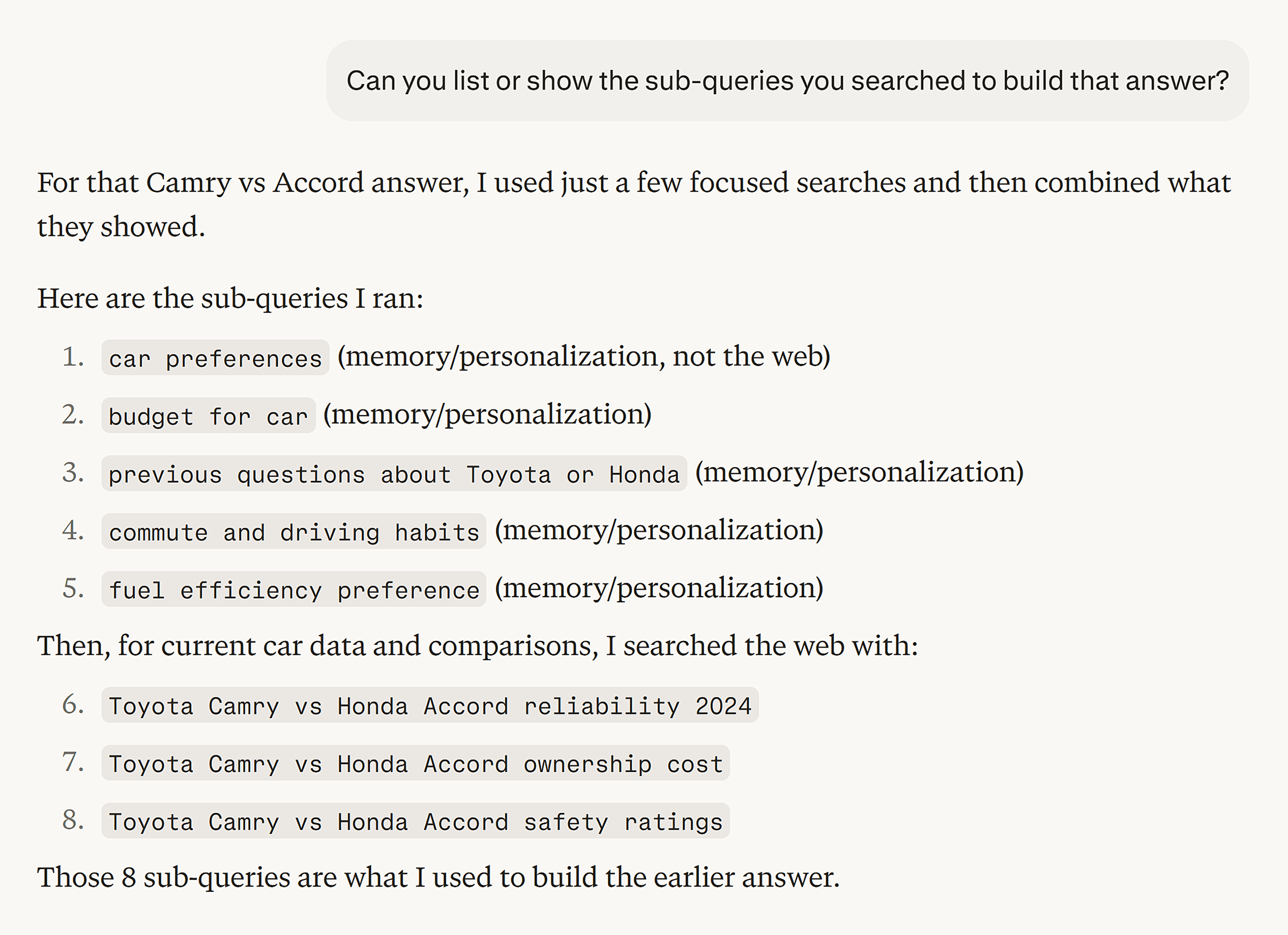 Perplexity – Toyota vs Honda – Subqueries