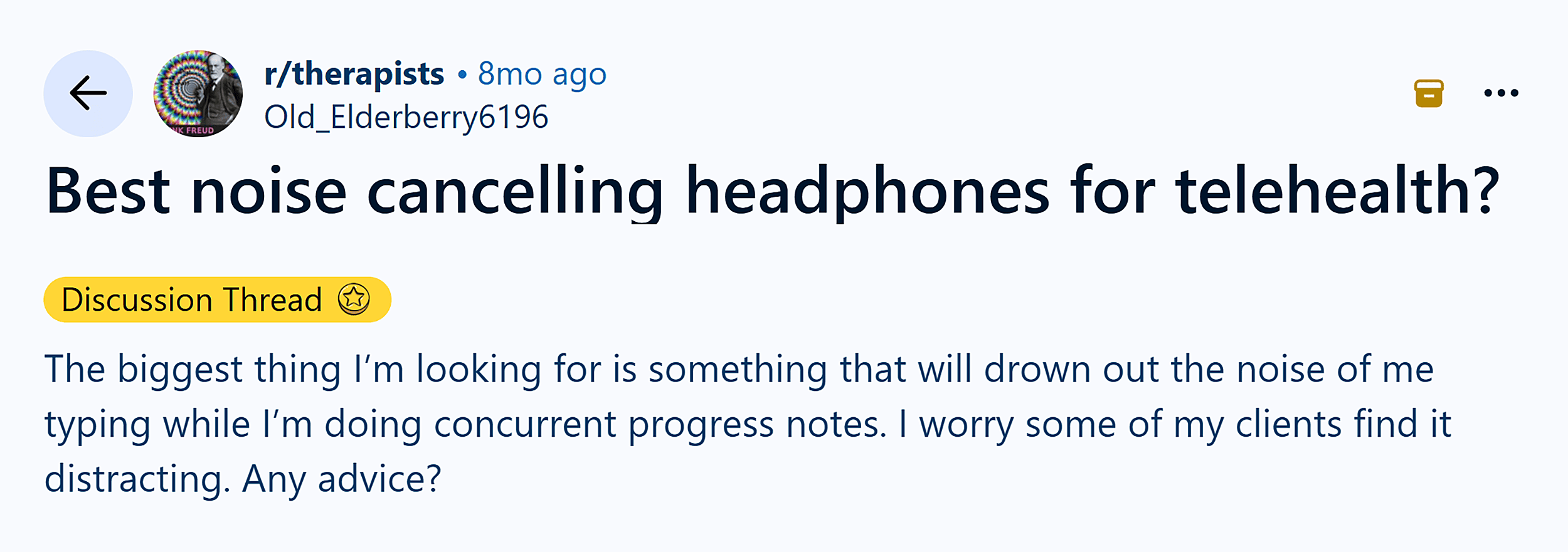 Reddit – Telehealth noise cancelling headphones