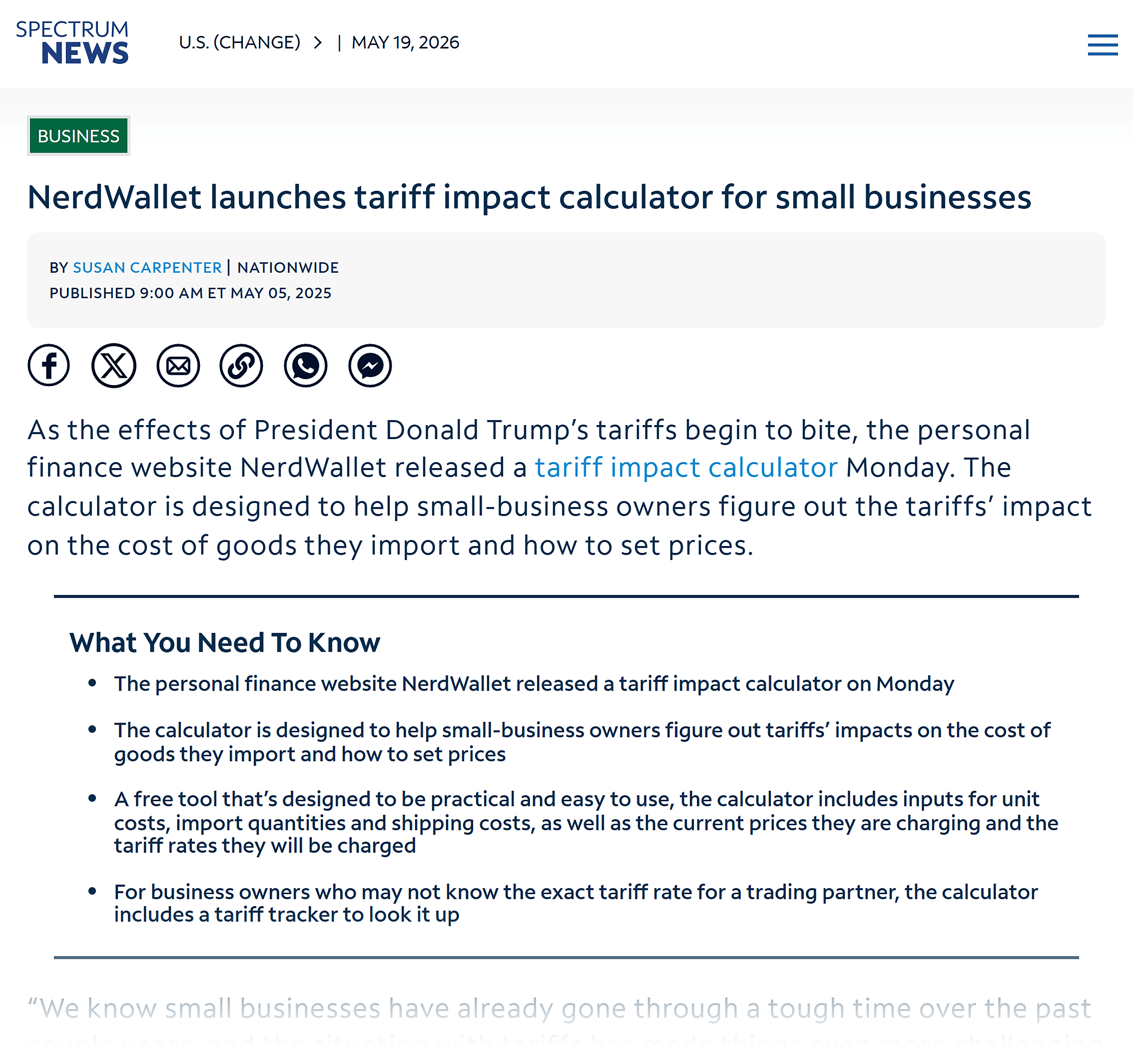 Spectrum News – NerdWallet tariff impact calculator